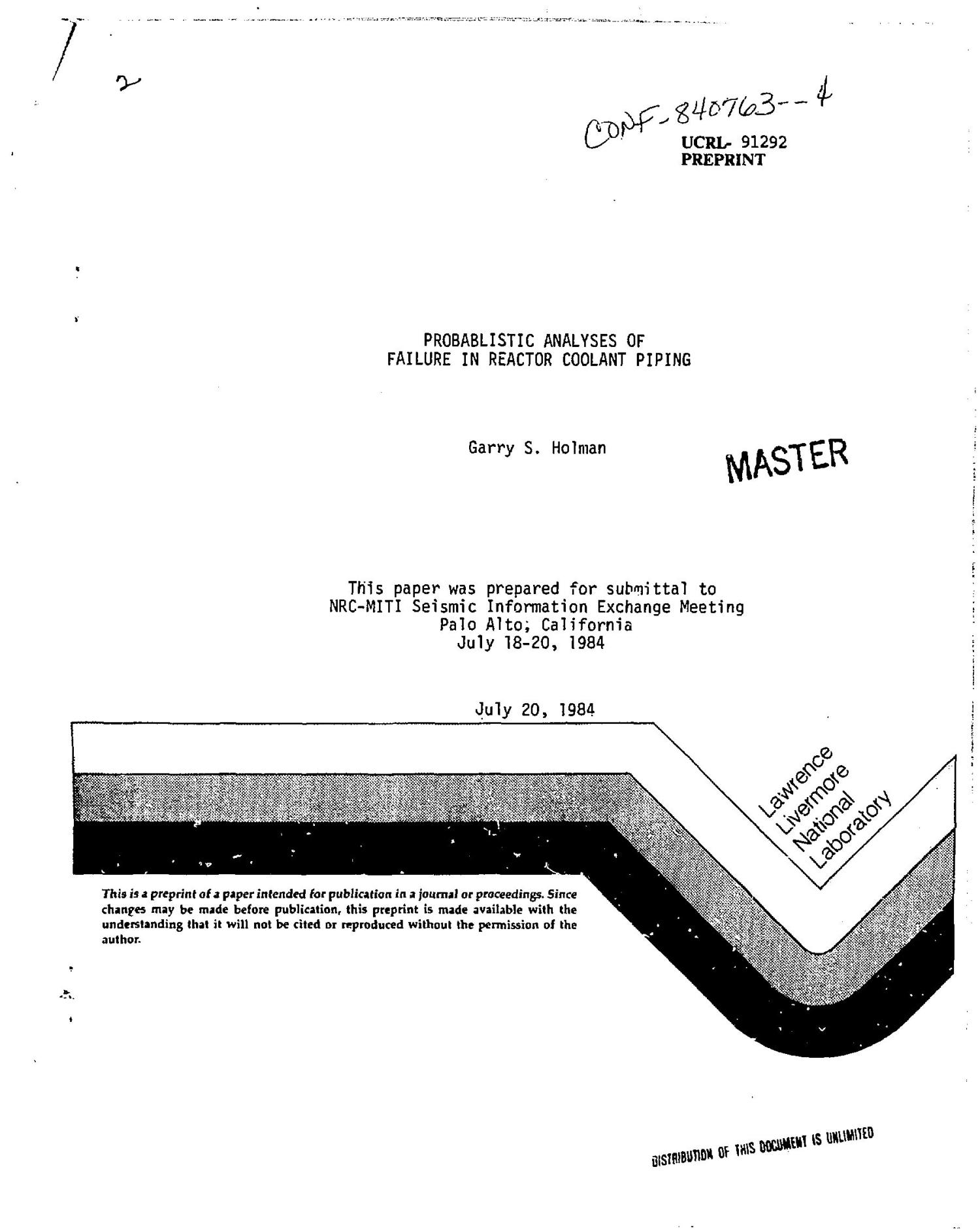 Probabilistic analyses of failure in reactor coolant piping. [Double
