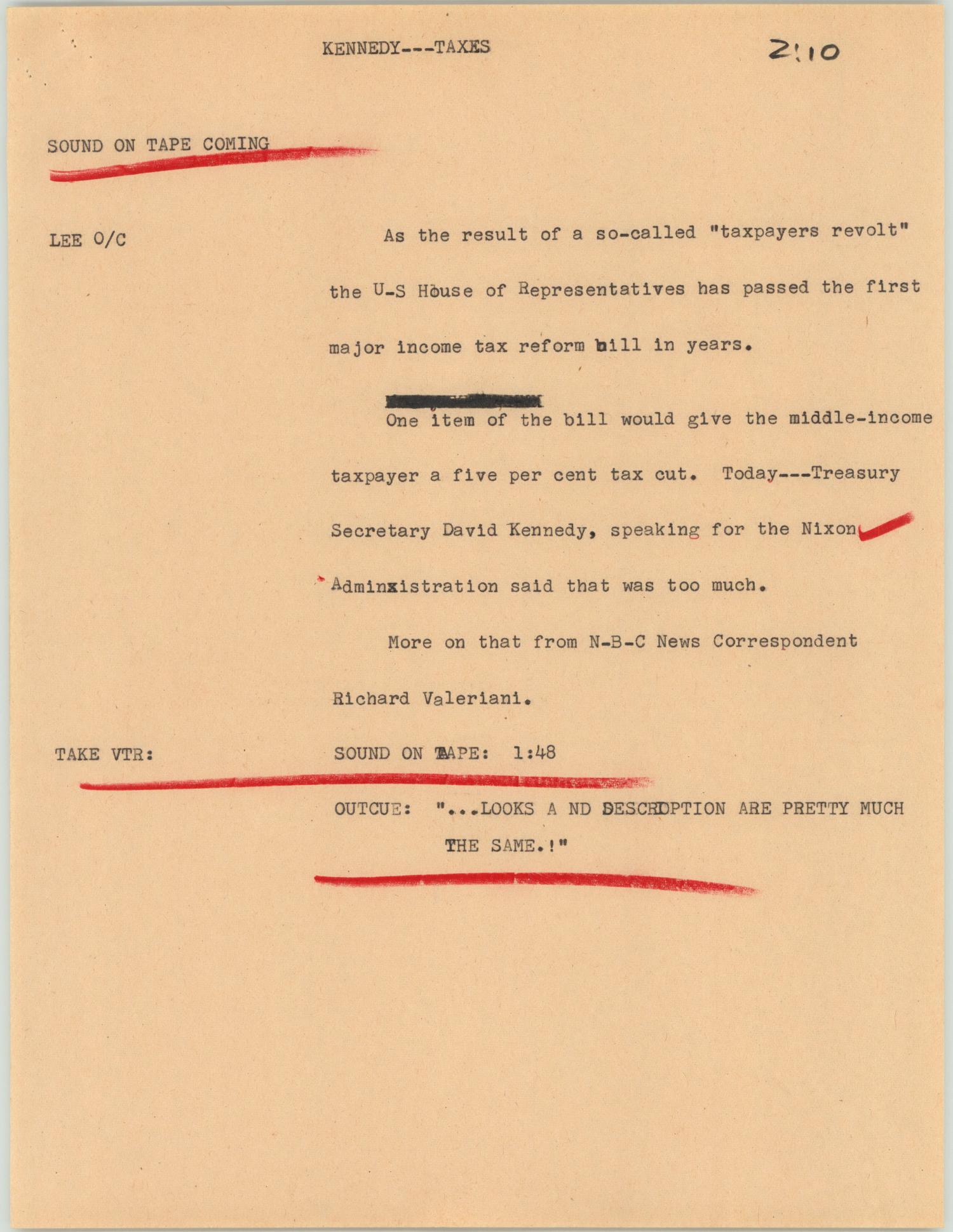 [News Script Kennedy Taxes] UNT Digital Library