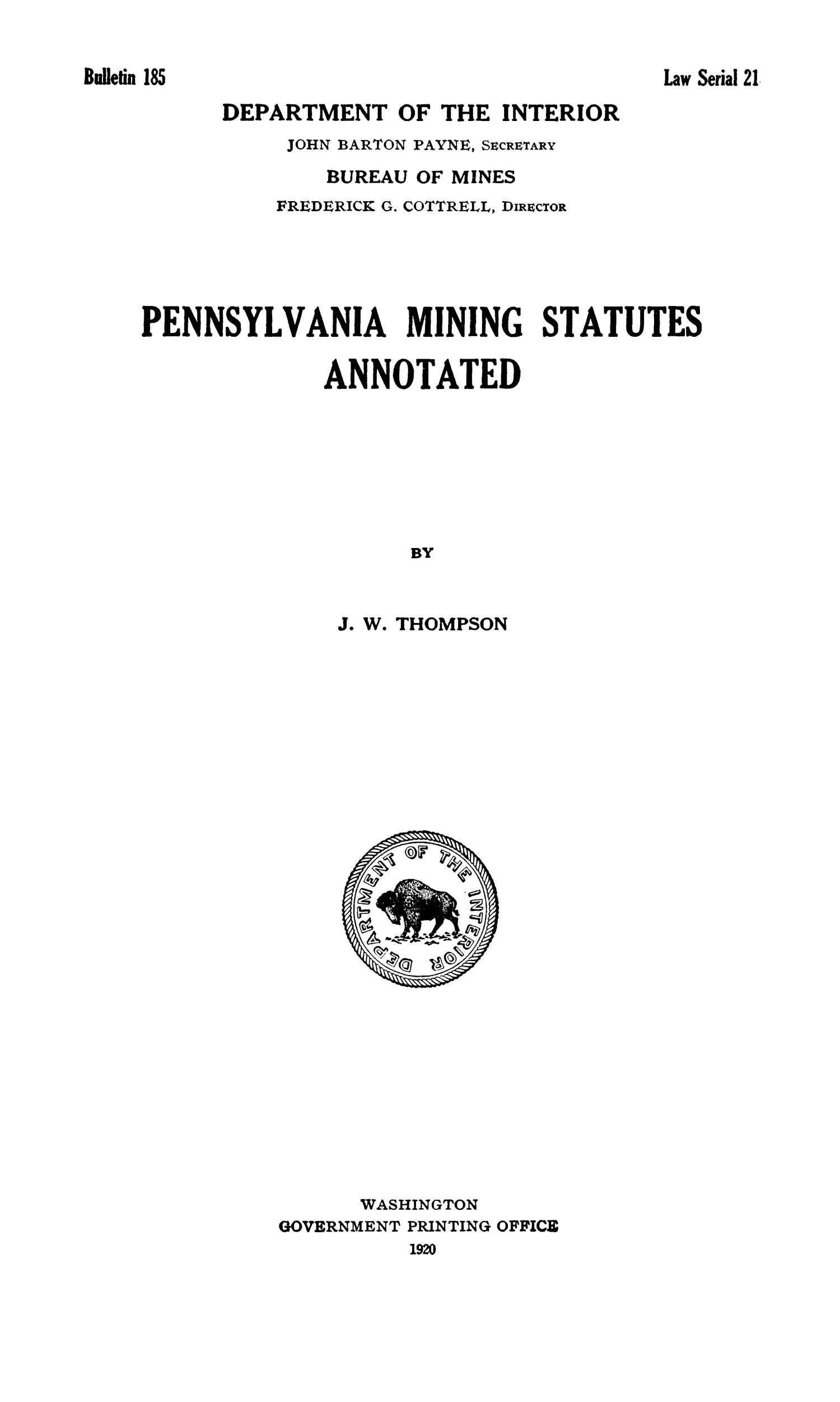 Pennsylvania Mining Statutes Annotated UNT Digital Library