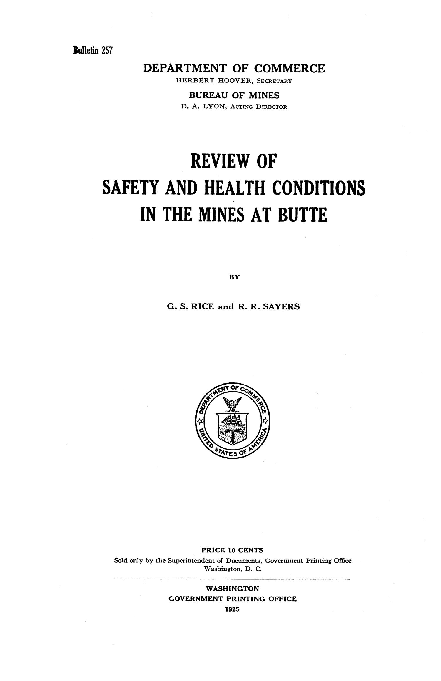 Review of Safety and Health Conditions in the Mines at Butte UNT Digital Library