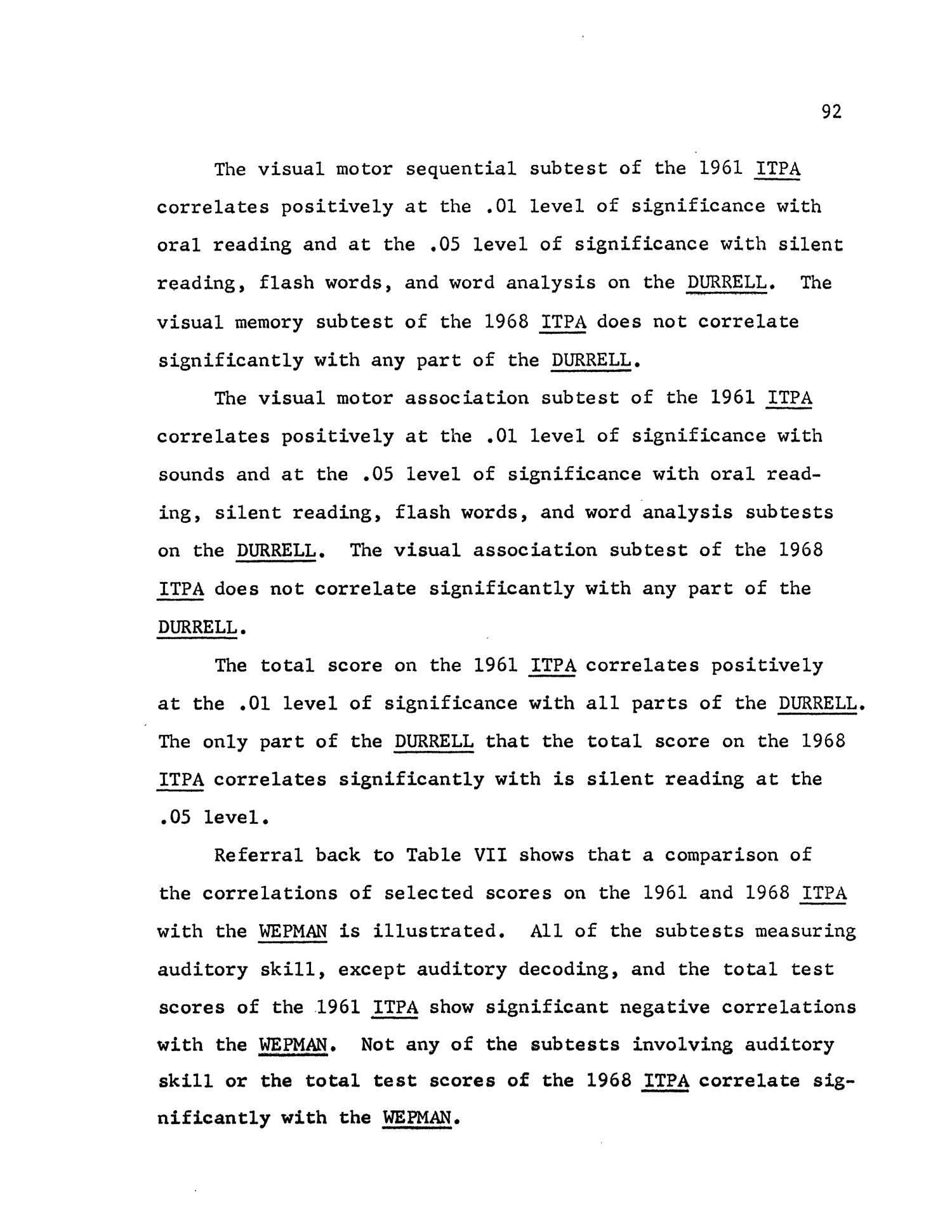 A Comparison of Results of the Illinois Test of Psycholinguistic