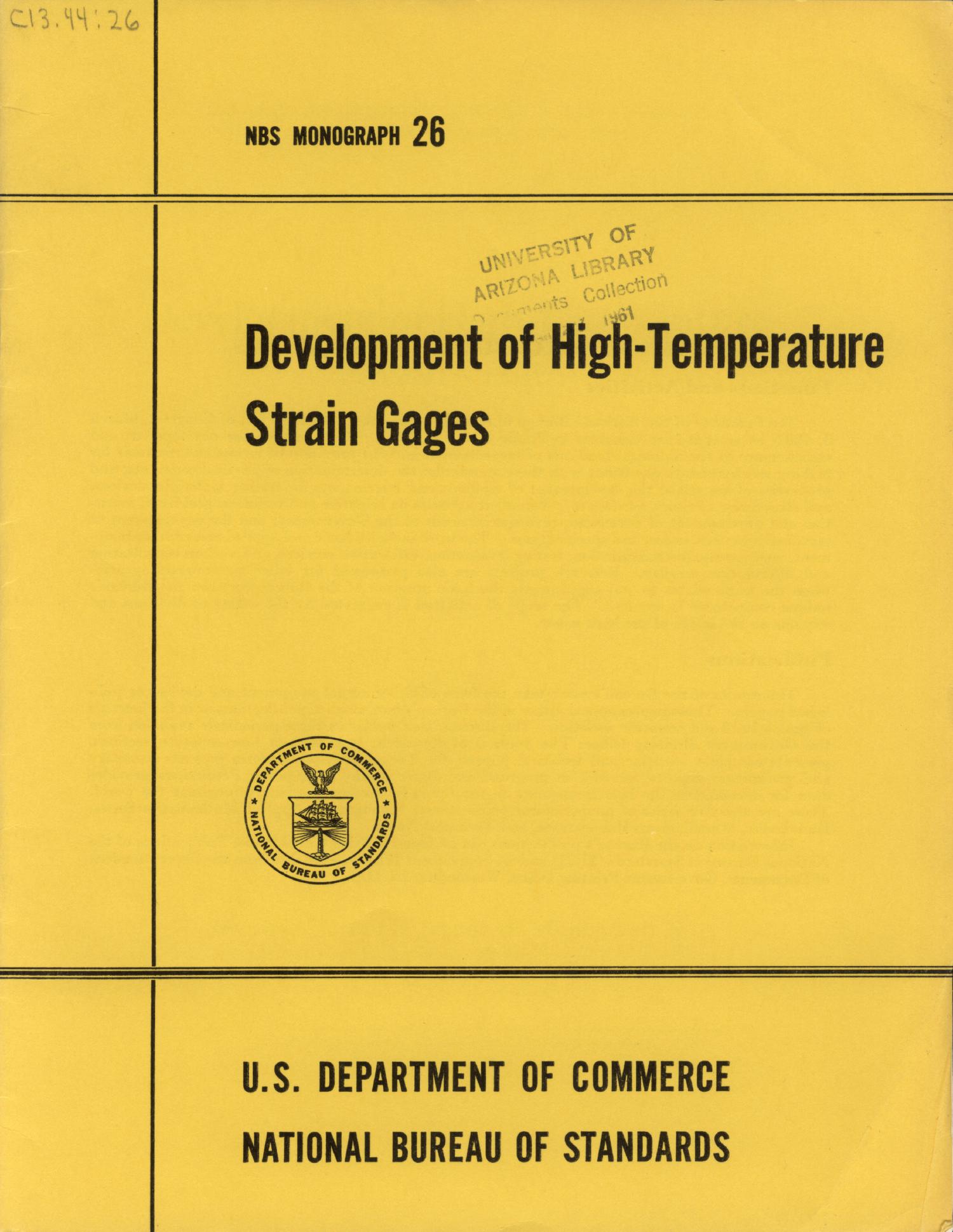 Development of HighTemperature Strain Gages UNT Digital Library