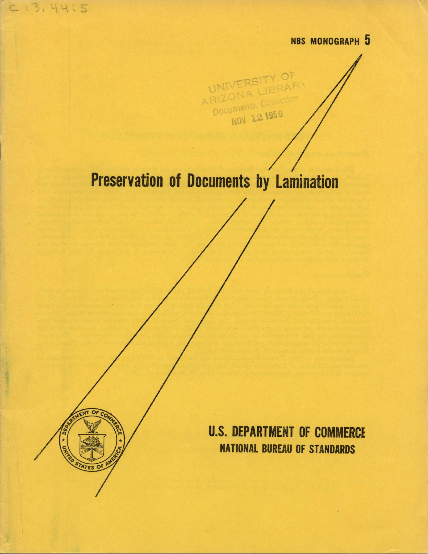 Preservation of Documents by Lamination UNT Digital Library
