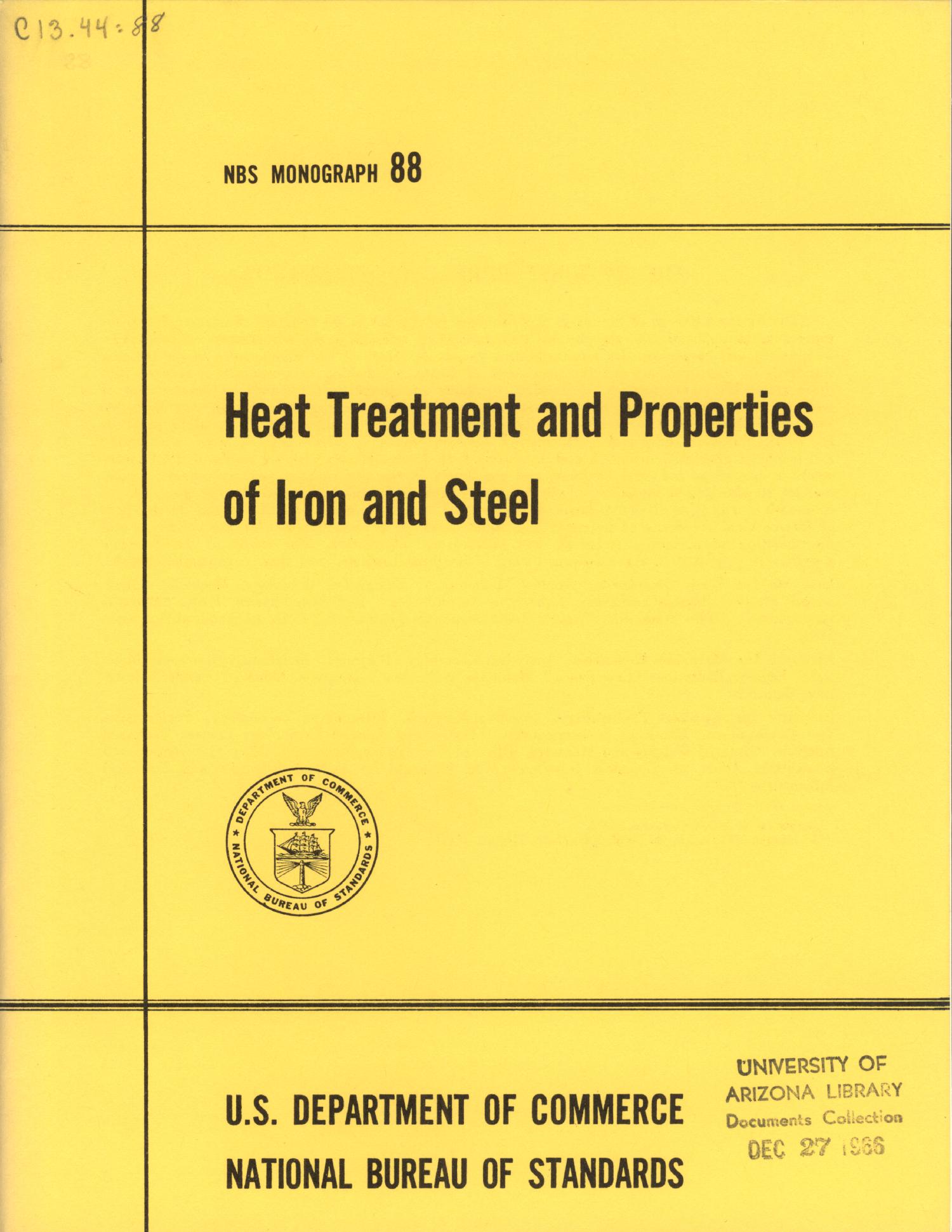 Heat Treatment and Properties of Iron and Steel UNT Digital Library