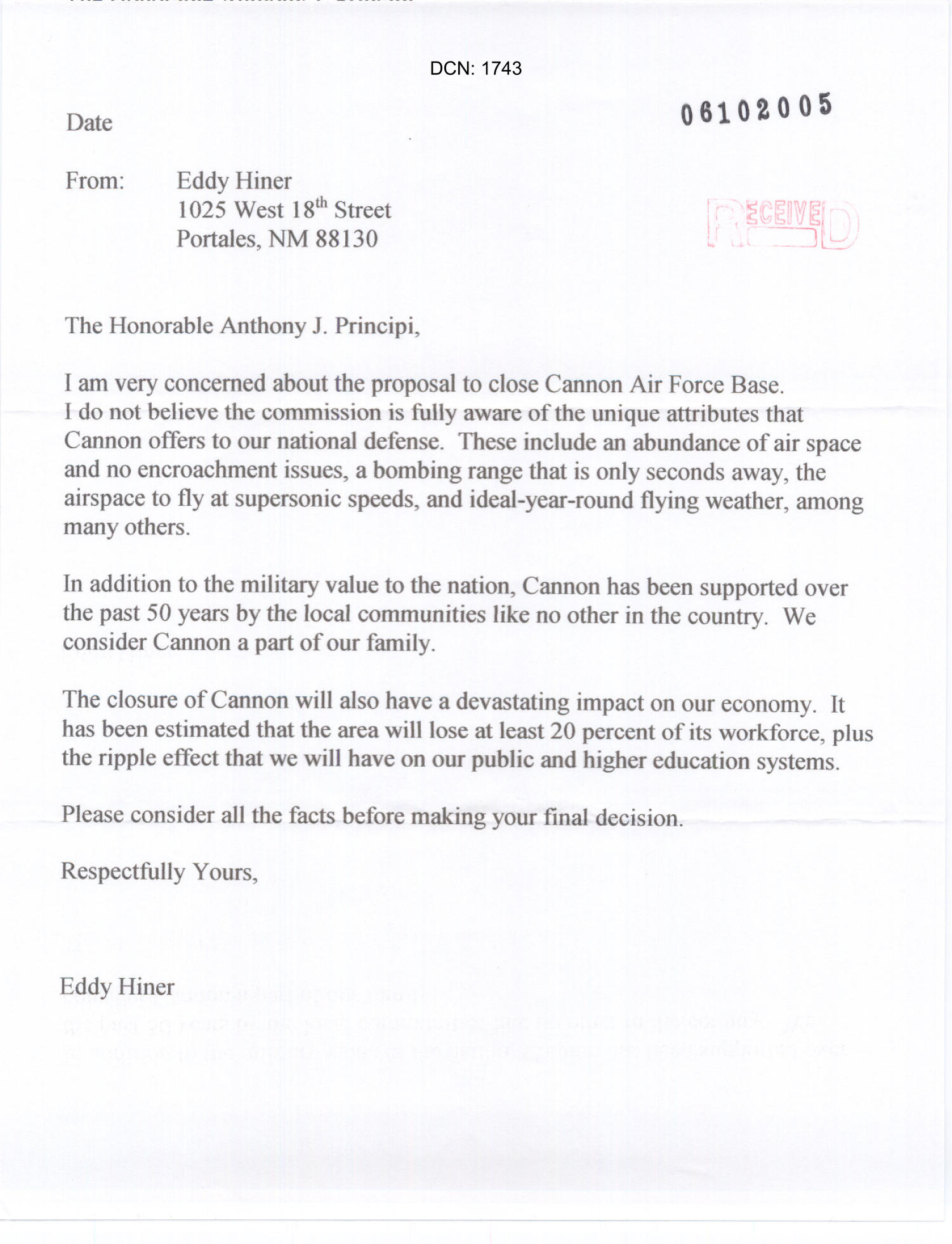 Cannon Air Force Base Letter from Eddy Hiner UNT Digital Library