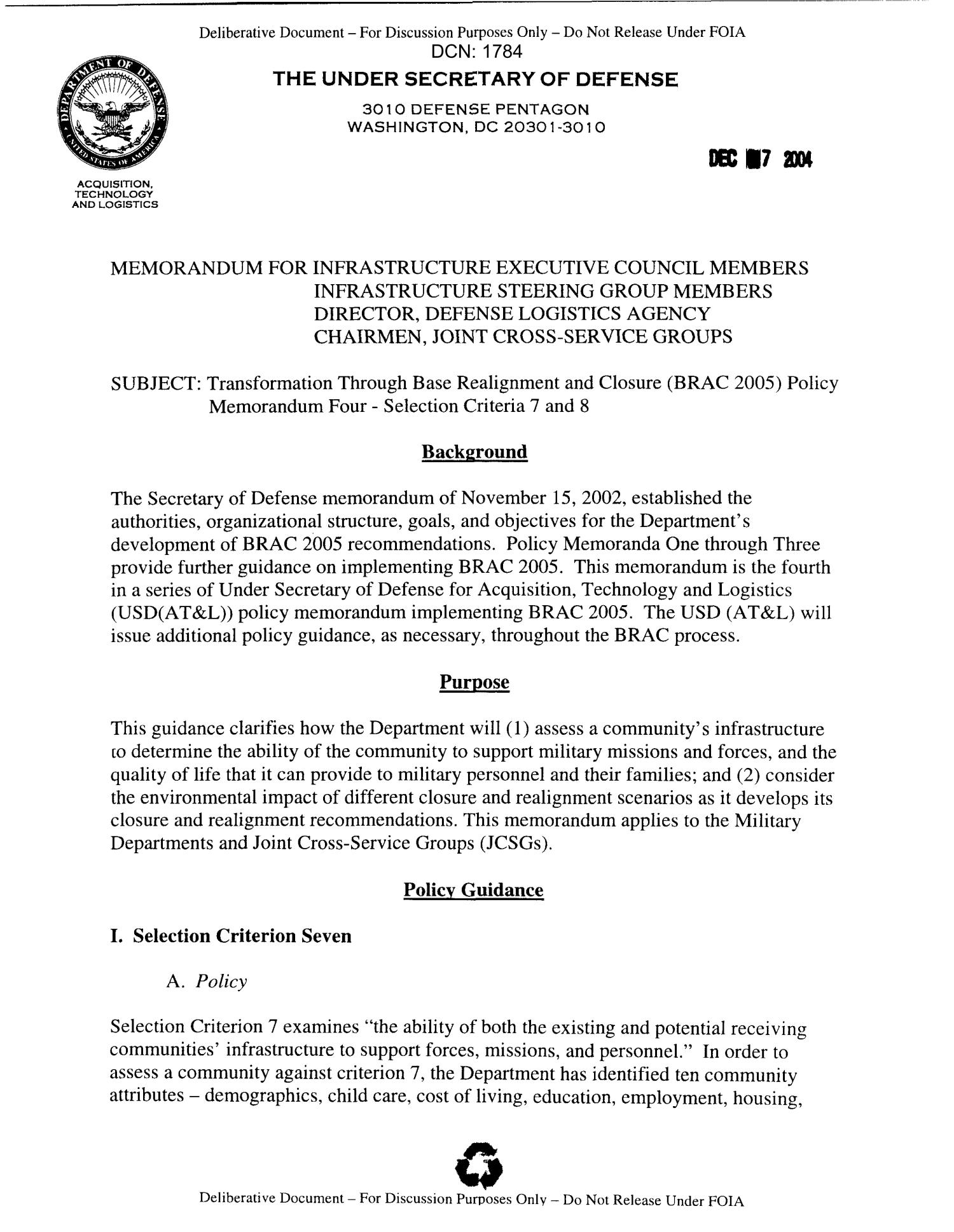 Memorandum on Transformation Through Base Realignment and Closure (BRAC