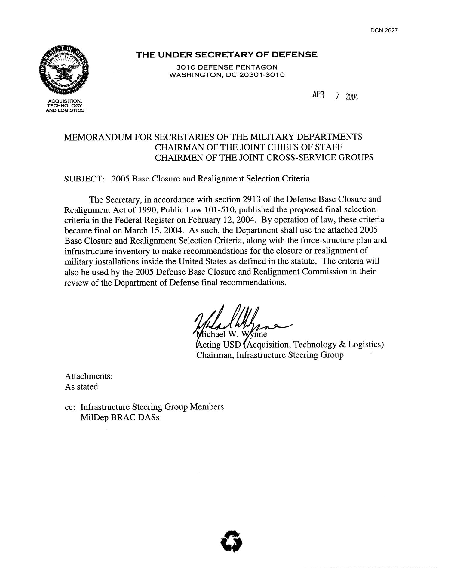 MEMORANDUM FOR SECRETARIES OF THE MILITARY DEPARTMENTS CHAIRMAN OF THE