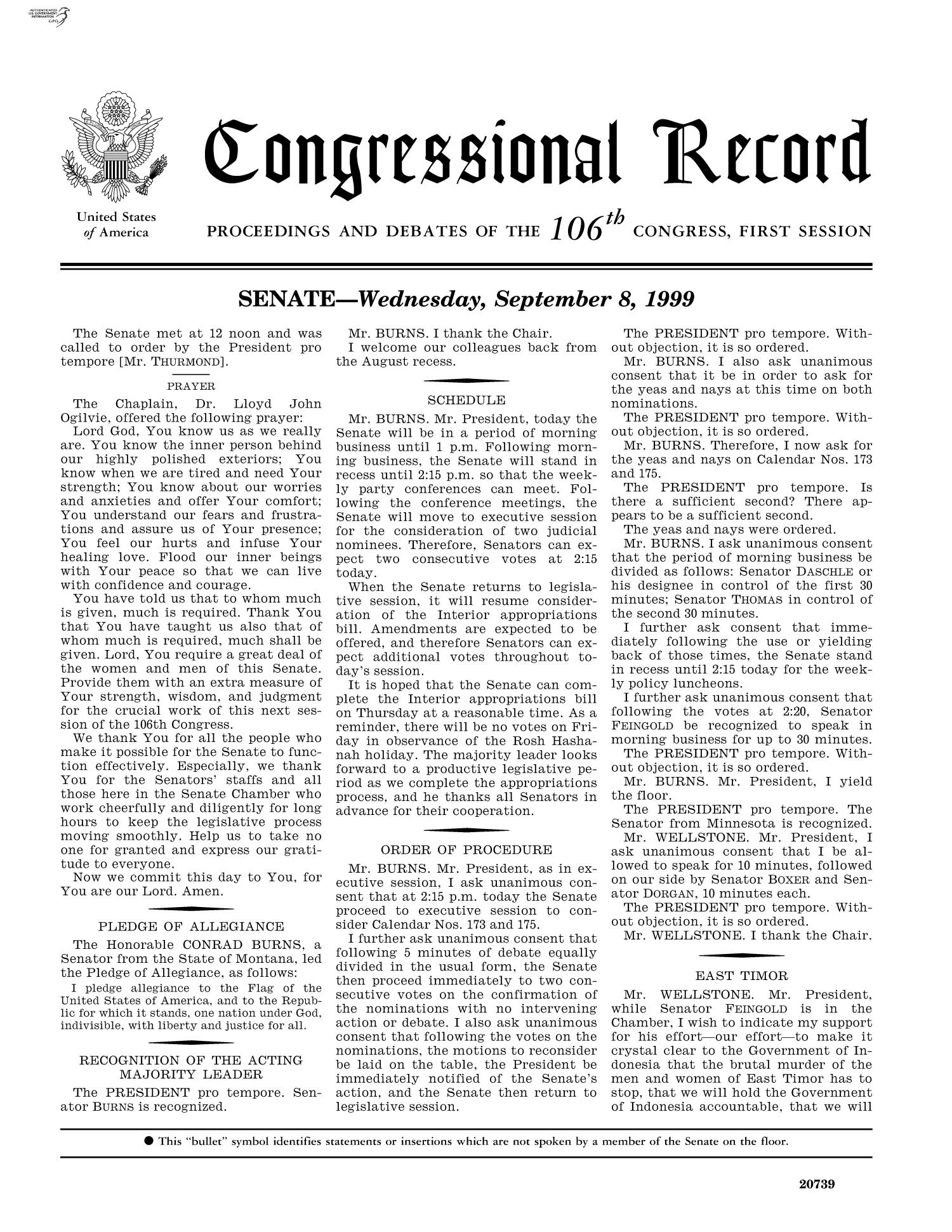 Congressional Record Proceedings and Debates of the 106th Congress, First Session, Volume 145
