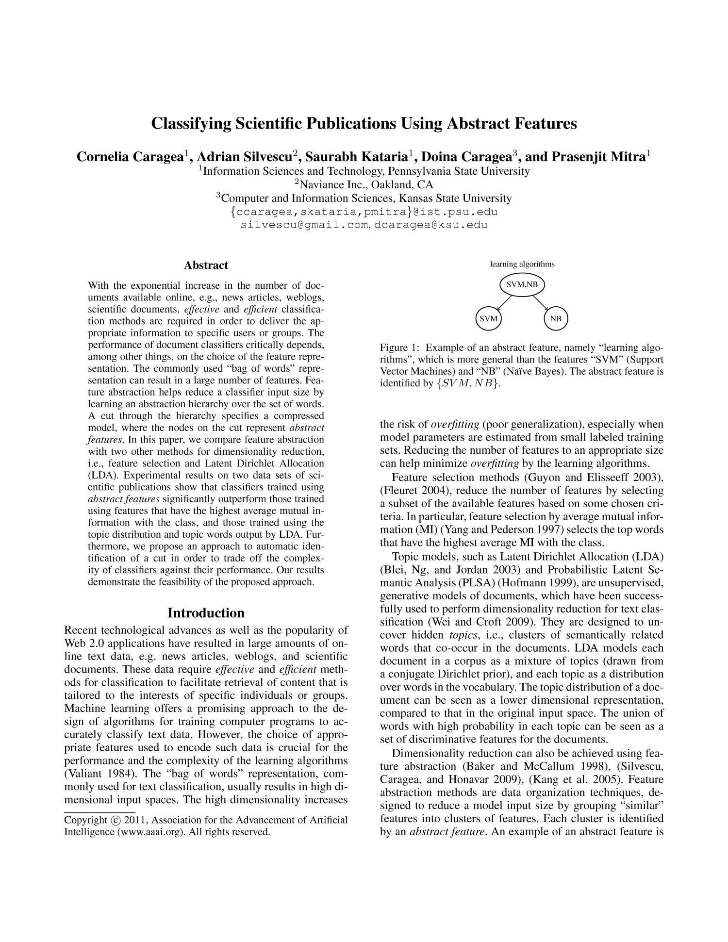 Classifying Scientific Publications Using Abstract Features UNT Digital Library