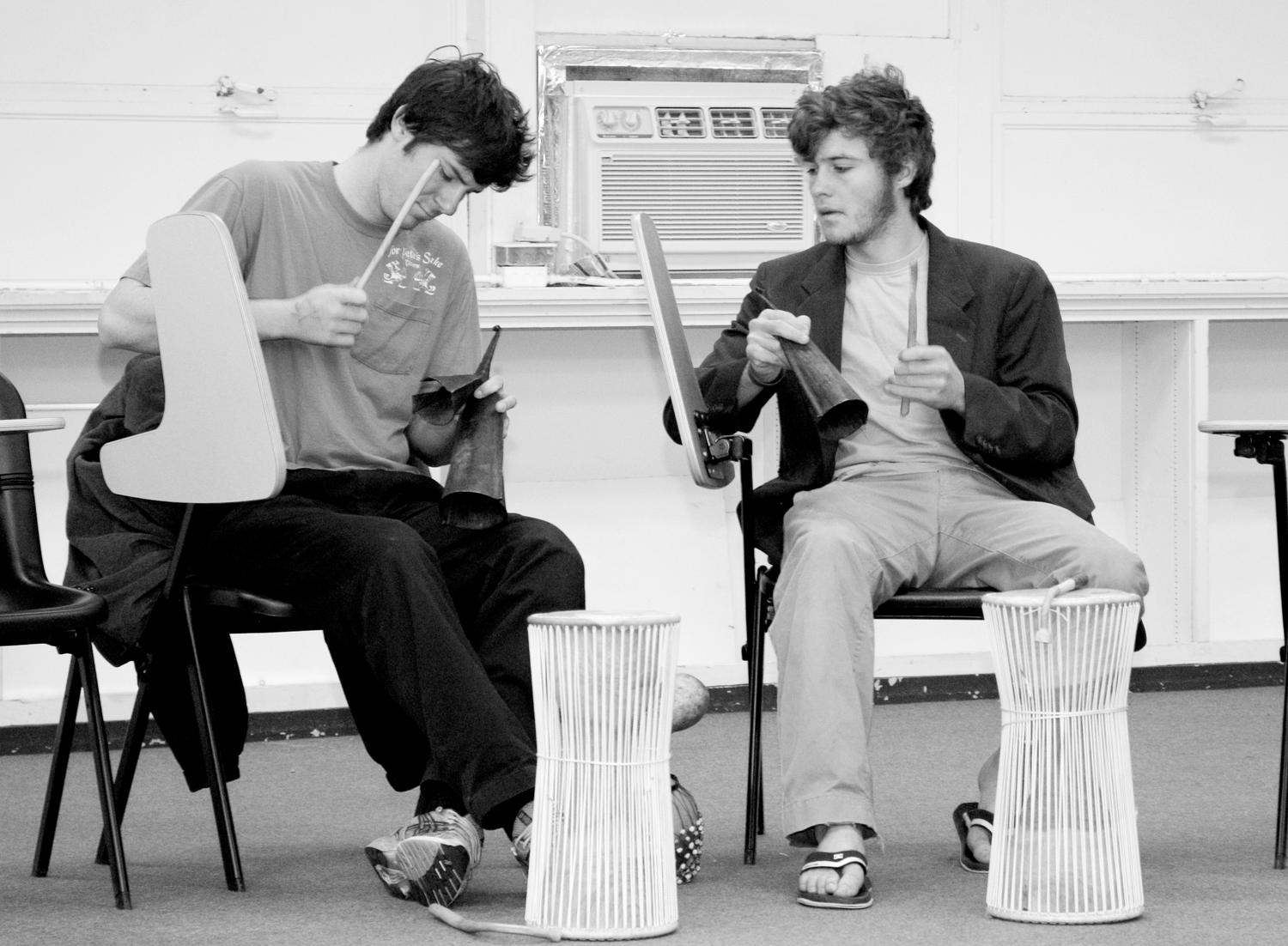 [African Percussion Ensemble students play agogô bells] Side 1 of 1