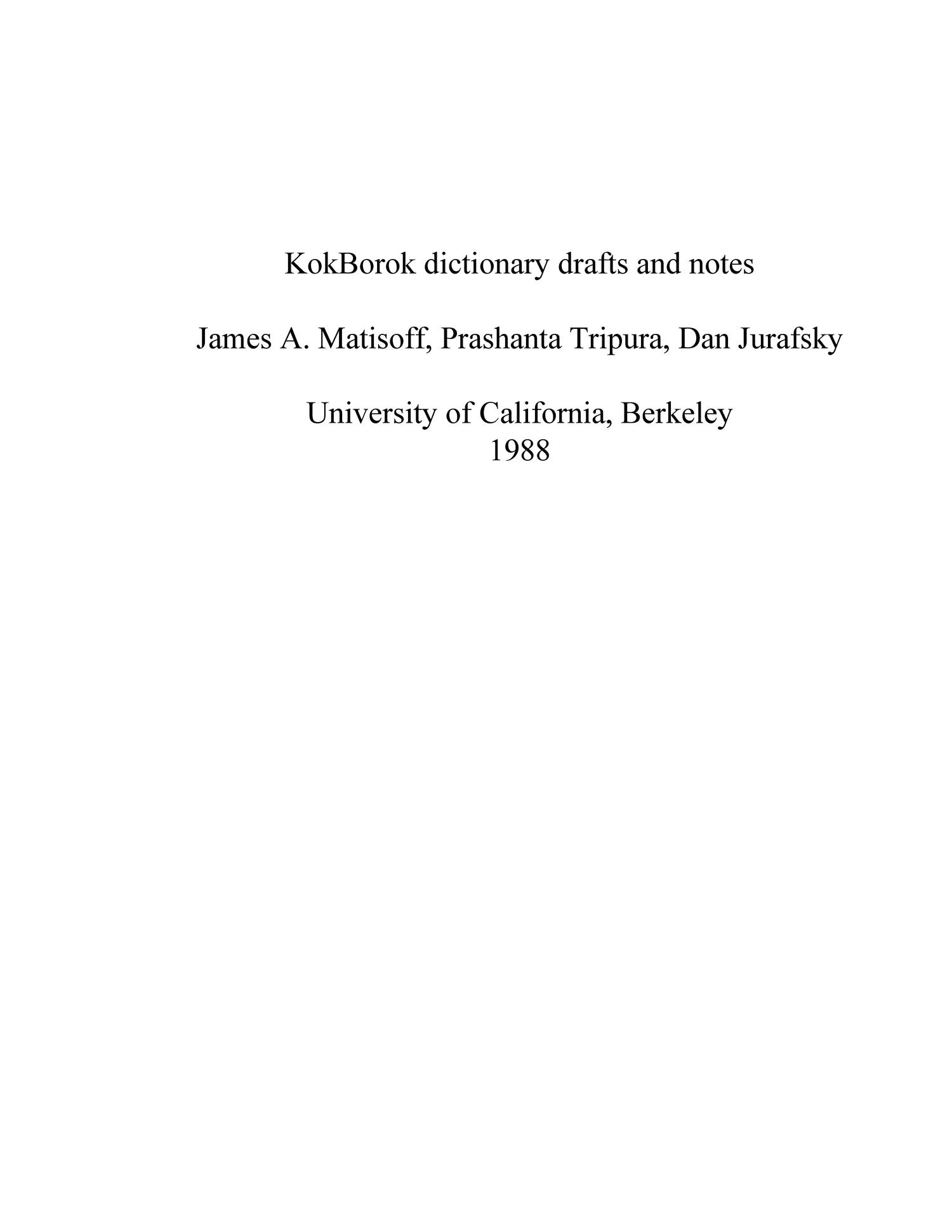 KokBorok dictionary drafts and notes UNT Digital Library