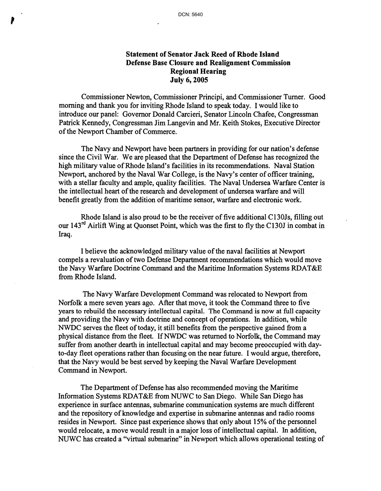 Statements and Testimony from Regional Hearing in Boston, MA UNT