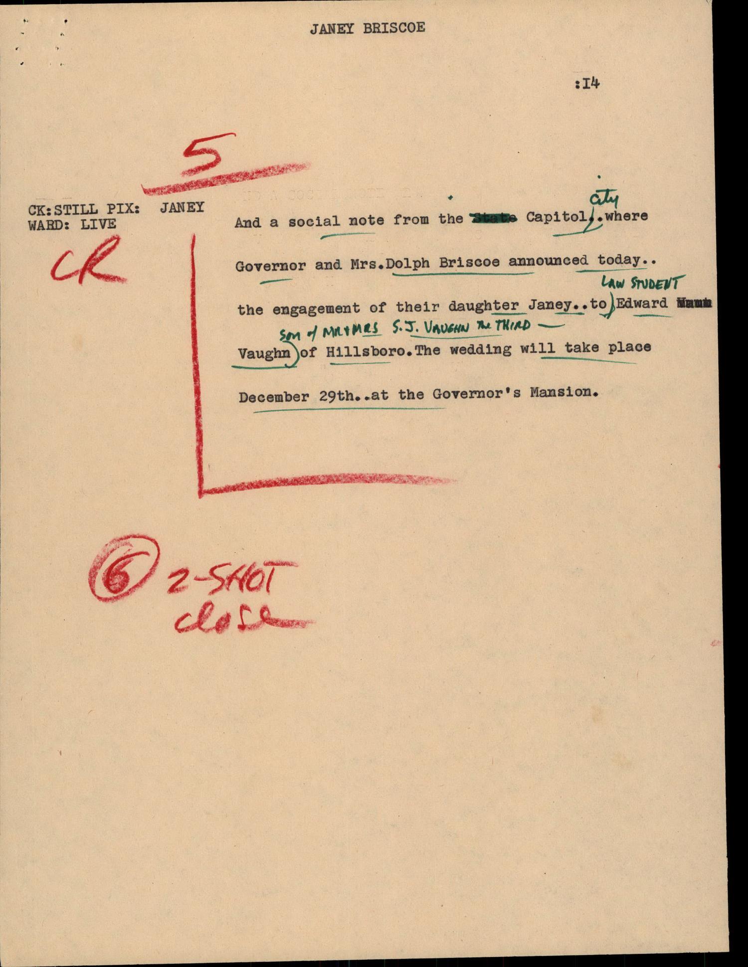 [News Script Janey Briscoe] UNT Digital Library