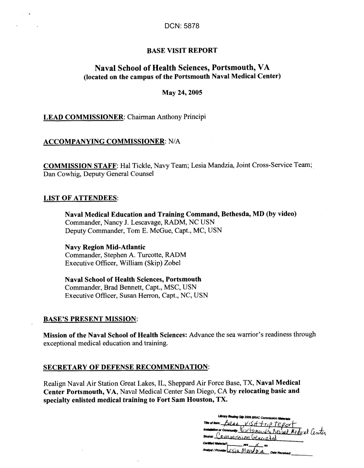 Base Visit Trip Report Naval Medical Center Portsmouth VA Page 1