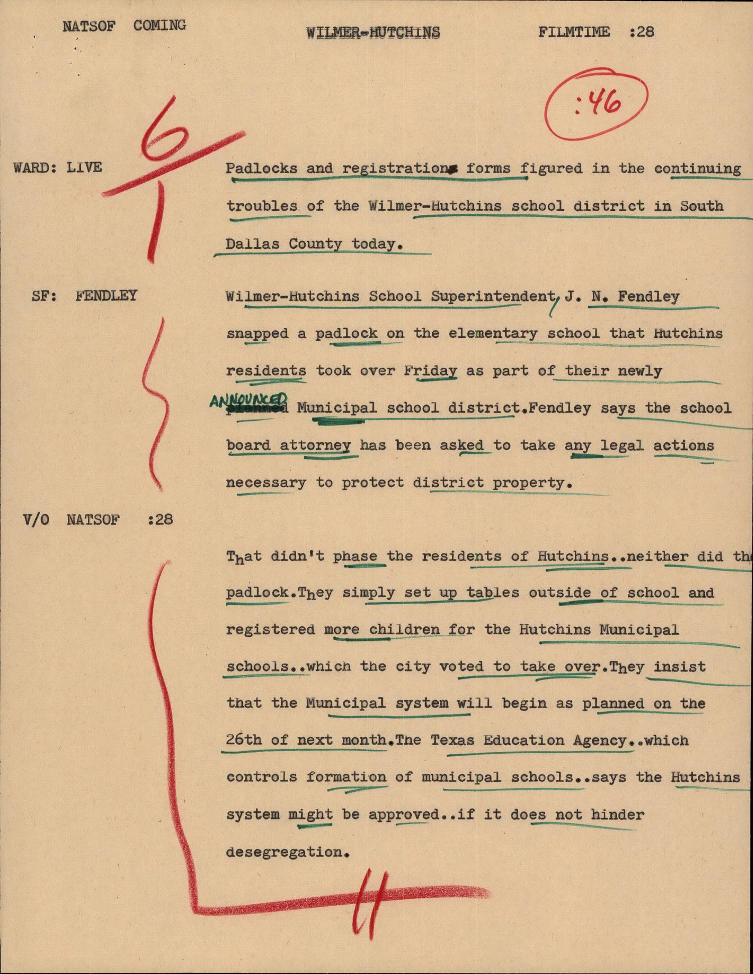 [News Script Wilmer Hutchins] UNT Digital Library