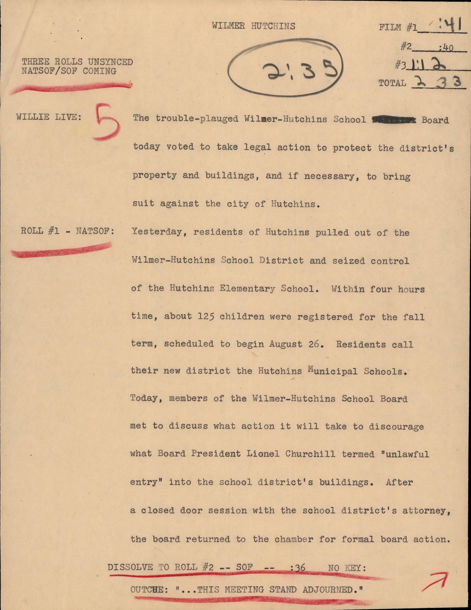 [News Script Wilmer Hutchins] UNT Digital Library