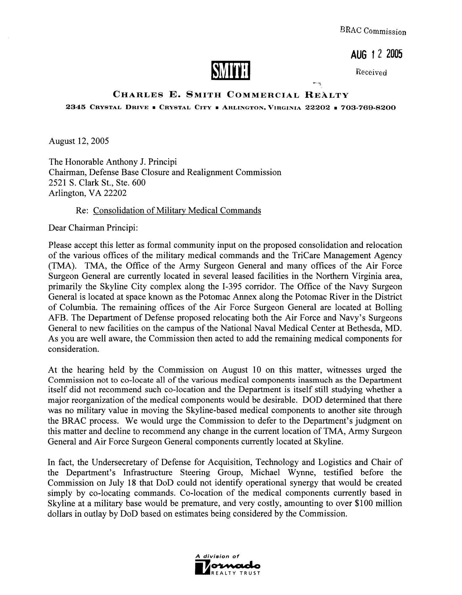 Executive Correspondence Letter from Charles E. Smith Commercial