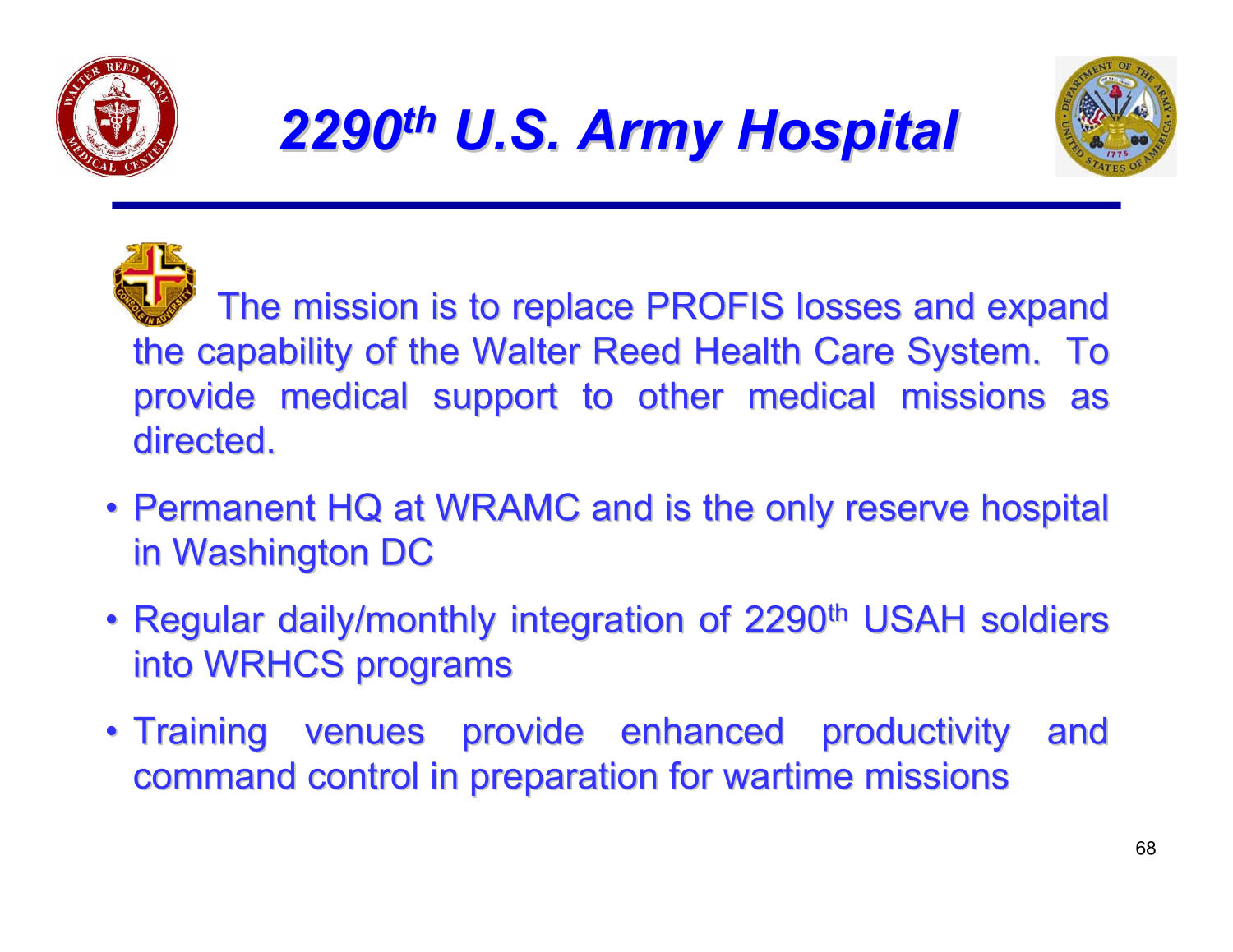 Walter Reed Army Medical Center Installation Familiarization Briefing