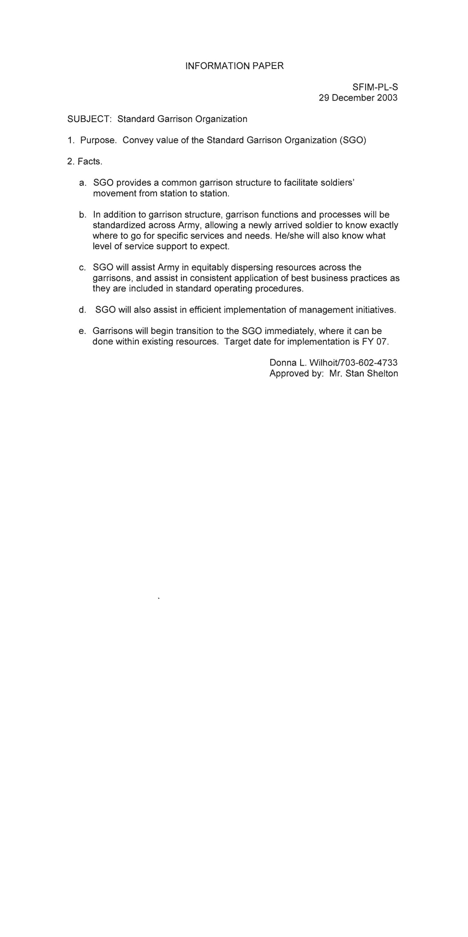 Base Input U.S. Army GarrisonPresidio of Montery Executive Summary