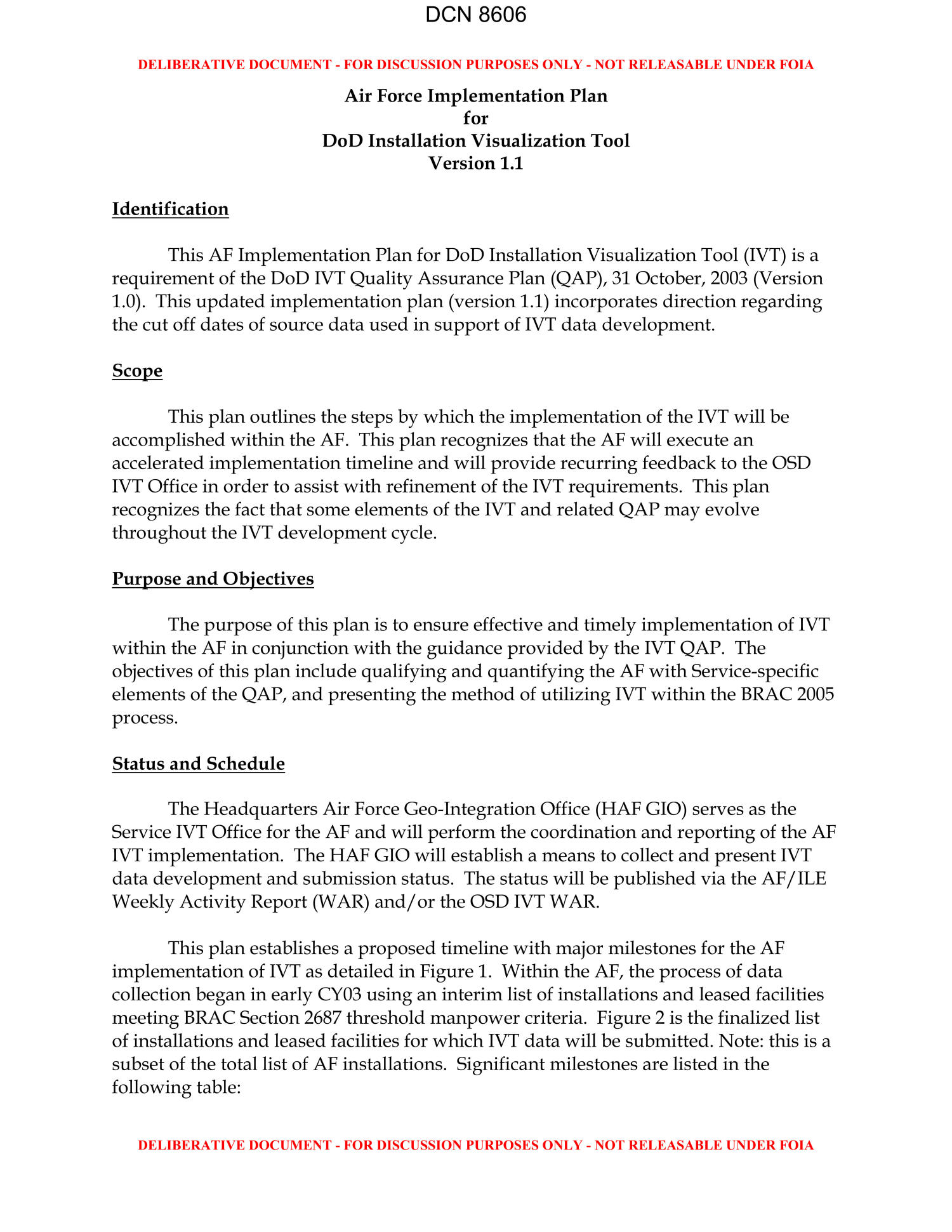 Air Force Implementation Plan For DoD Installation Visualization Tool