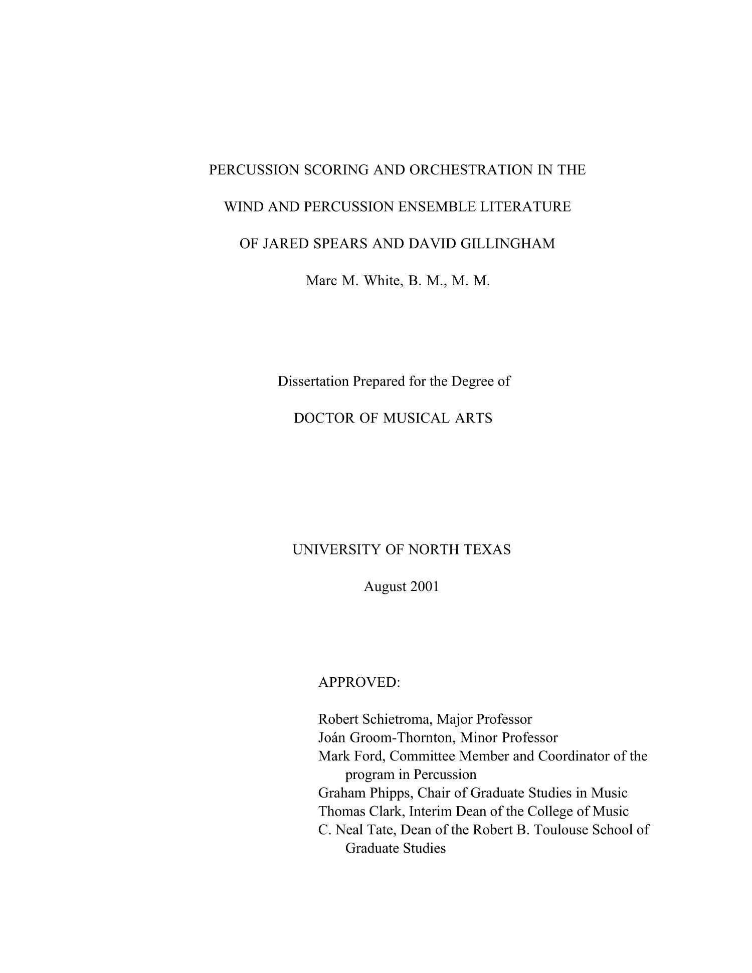 Percussion scoring and orchestration in the wind and percussion