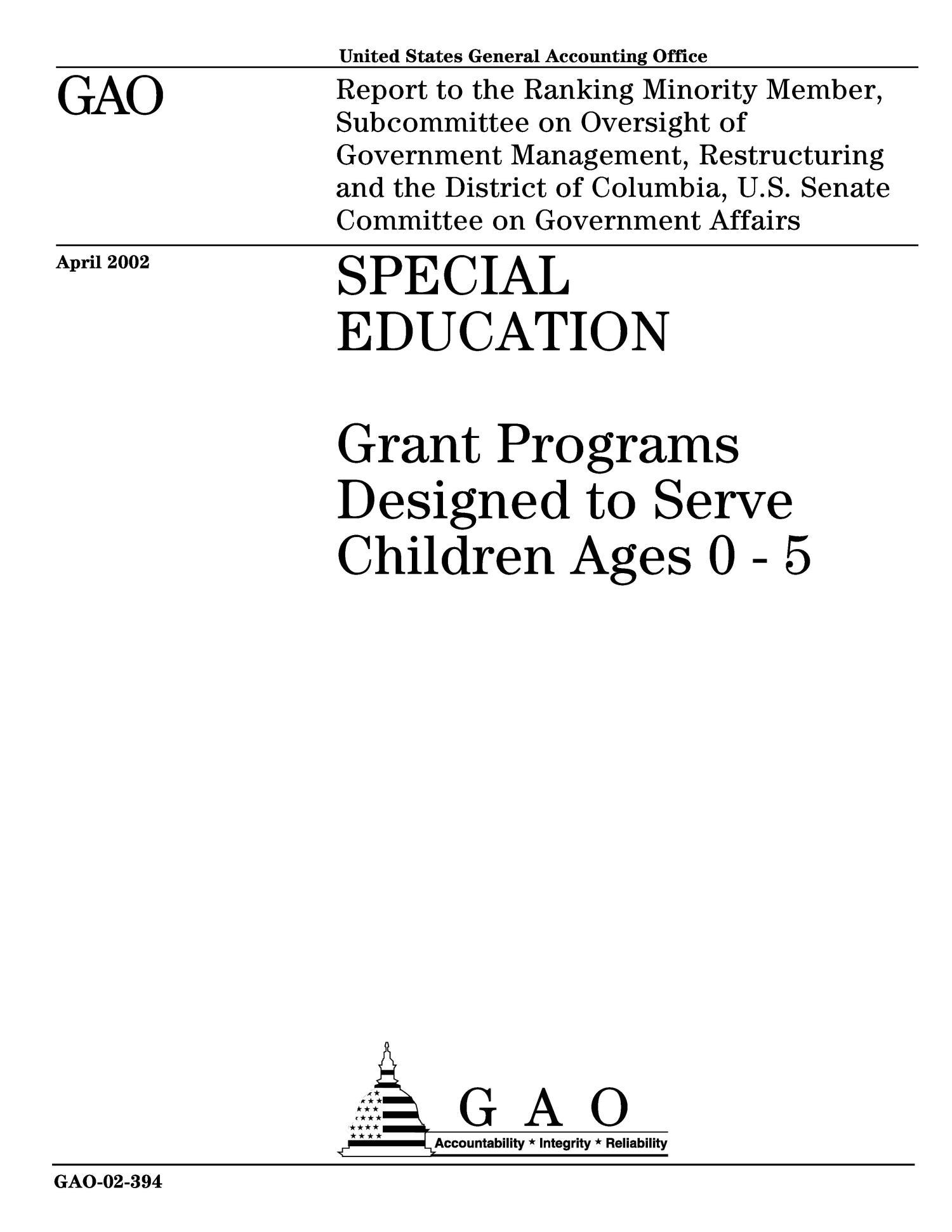 Special Education Grant Programs Designed to Serve Children Ages 05 UNT Digital Library