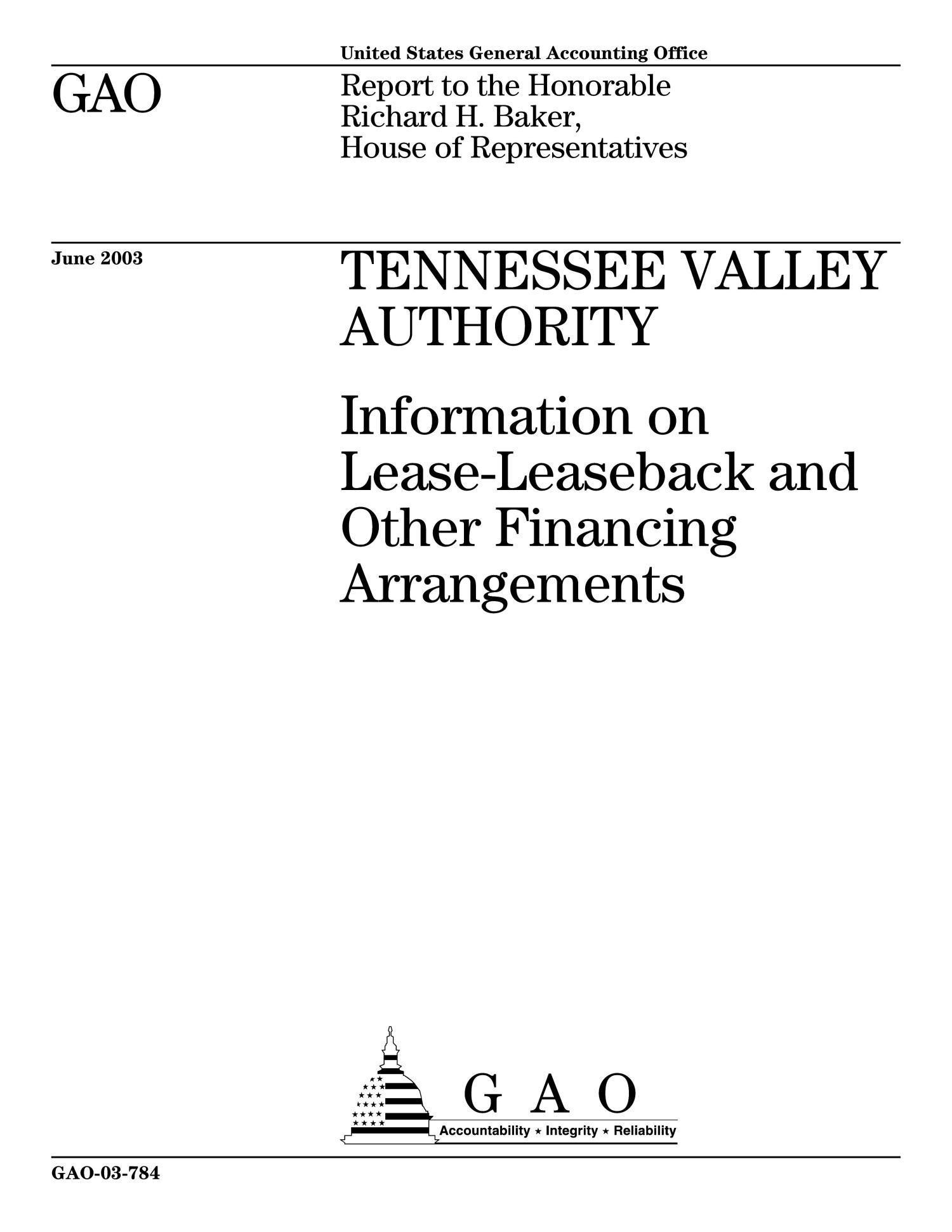 Tennessee Valley Authority Information on LeaseLeaseback and Other