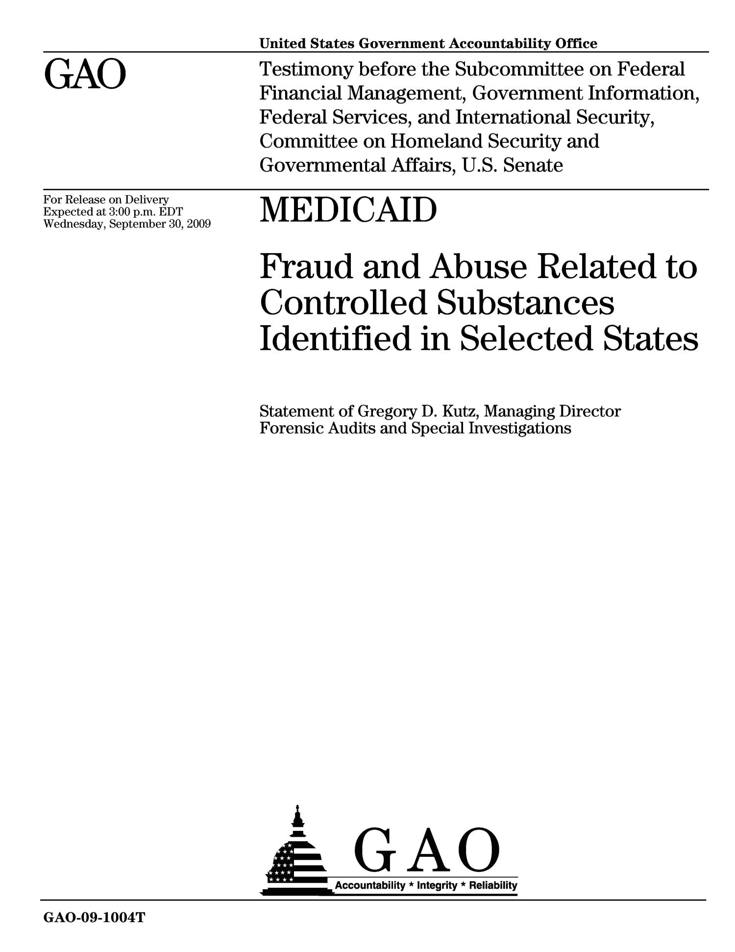 Medicaid Fraud and Abuse Related to Controlled Substances Identified