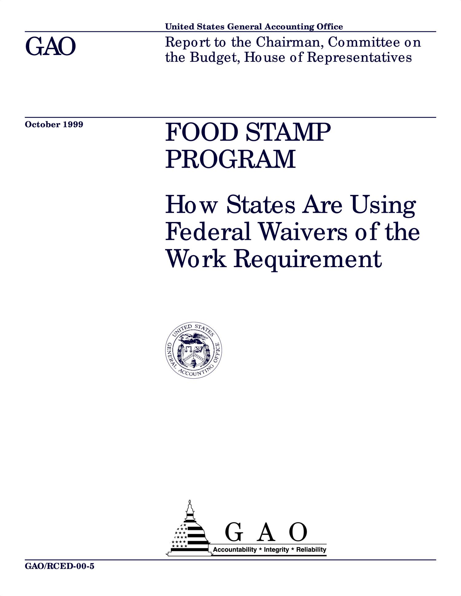 Food Stamp Program How States Are Using Federal Waivers of the Work