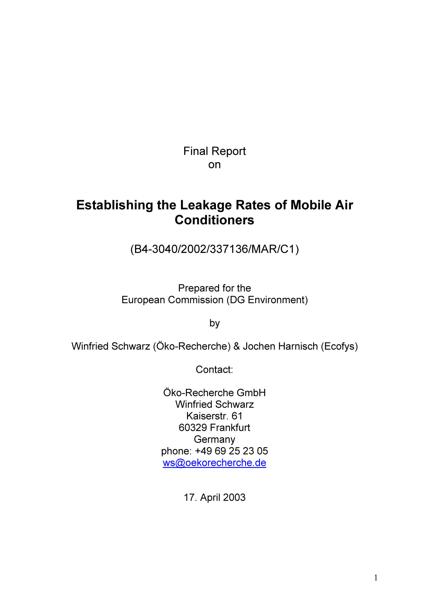 Establishing the Leakage Rates of Mobile Air Conditioners UNT Digital