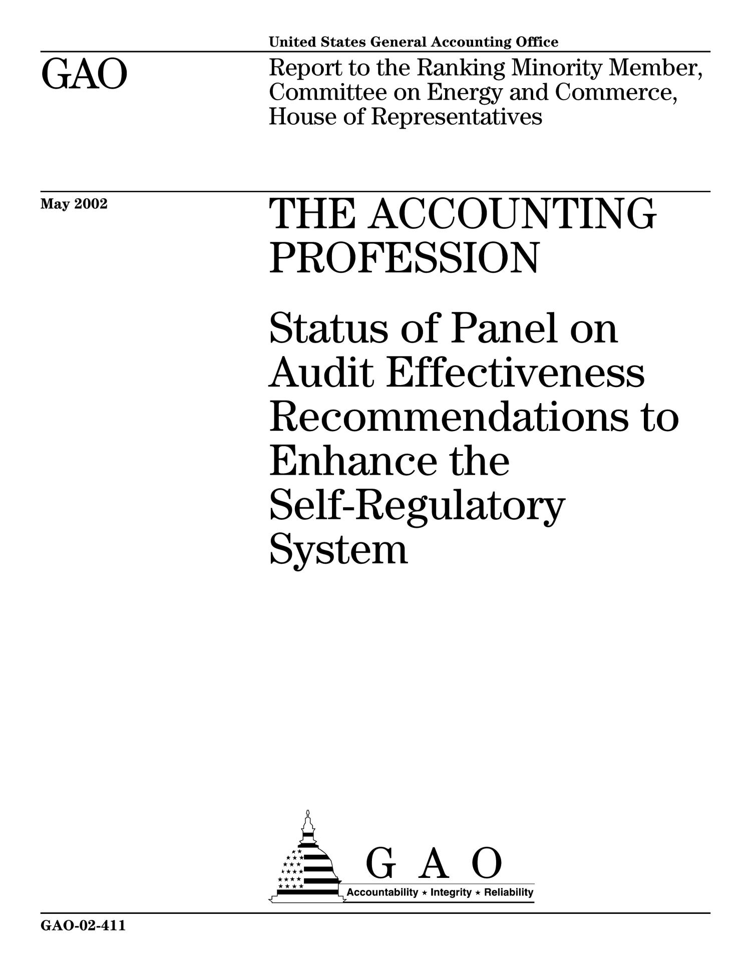 The Accounting Profession Status of Panel on Audit Effectiveness