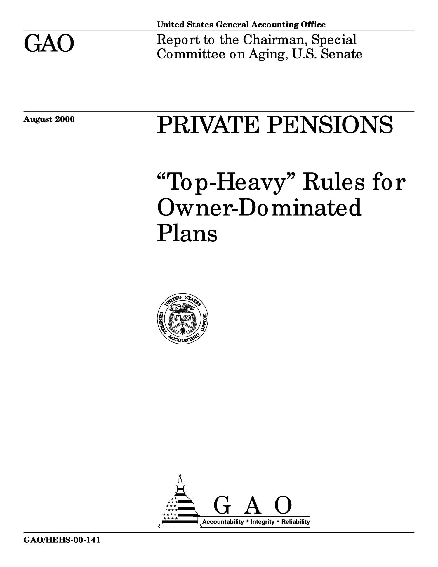 Private Pensions 'TopHeavy' Rules for OwnerDominated Plans UNT