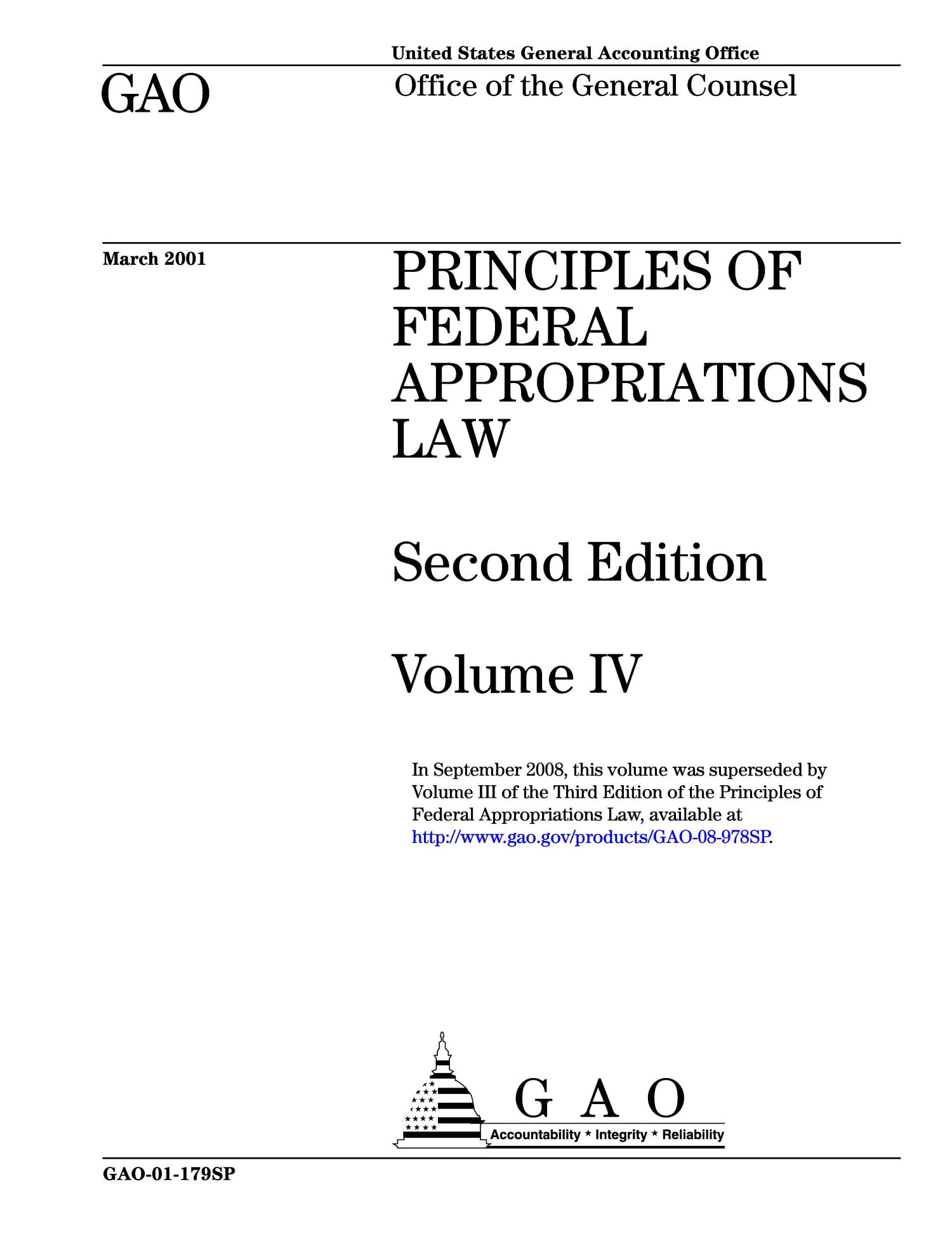 Principles of Federal Appropriations Law Second Edition, Volume IV