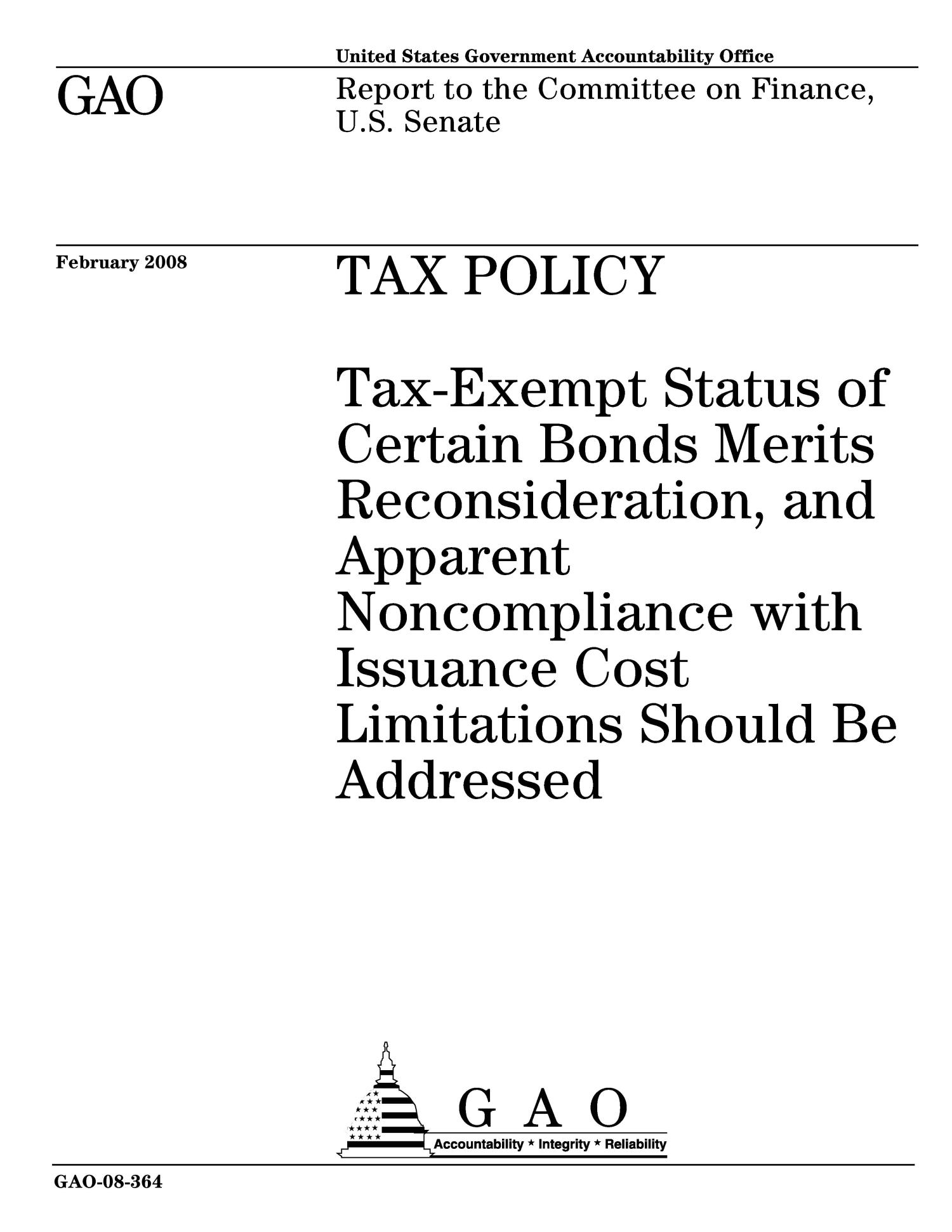 Tax Policy TaxExempt Status of Certain Bonds Merits Reconsideration