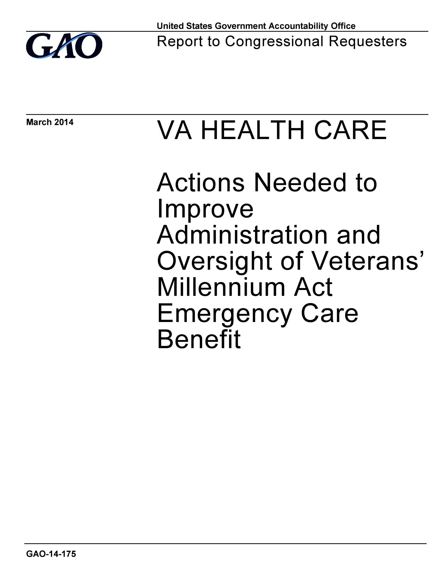 VA Health Care Actions Needed to Improve Administration and Oversight