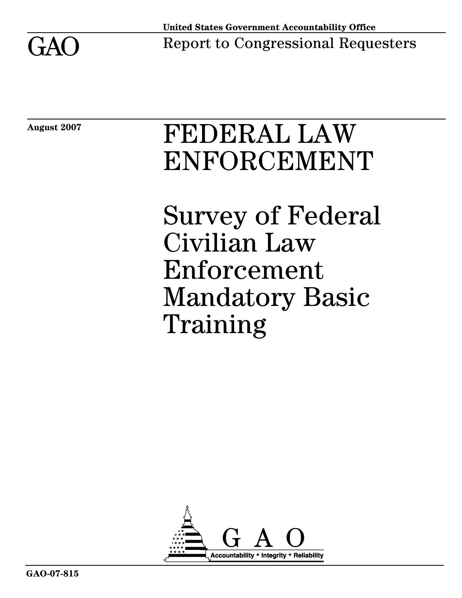Federal Law Enforcement Survey of Federal Civilian Law Enforcement