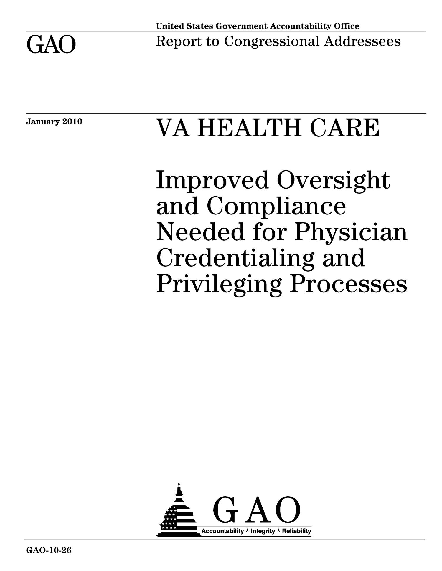 VA Health Care Improved Oversight and Compliance Needed for Physician