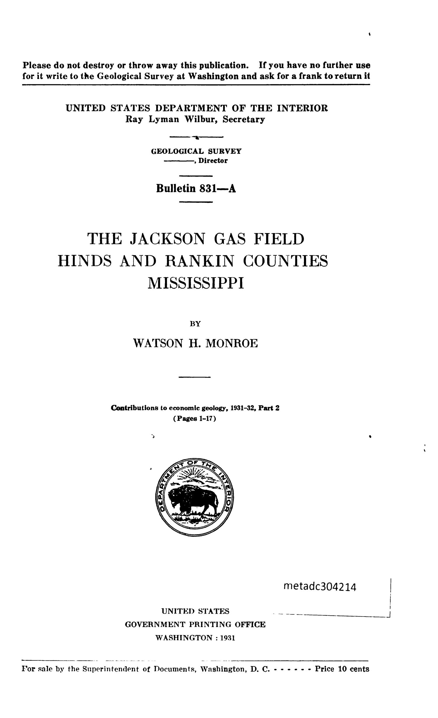 The Jackson Gas Field, Hinds and Rankin Counties, Mississippi UNT