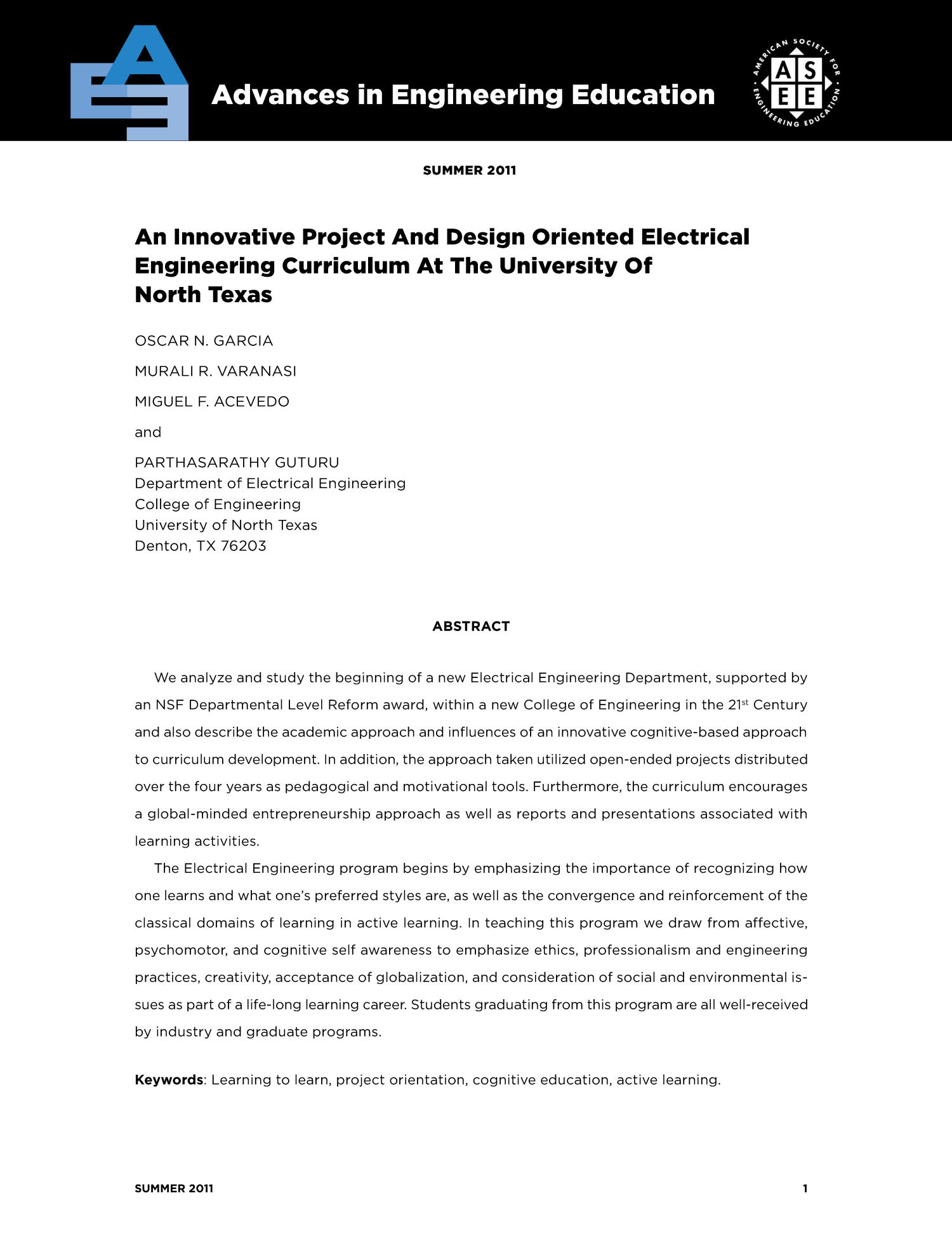 An innovative project and design oriented electrical engineering