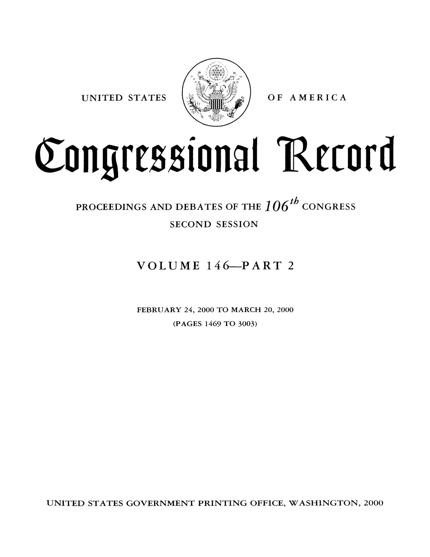 Congressional Record Proceedings and Debates of the 106th Congress