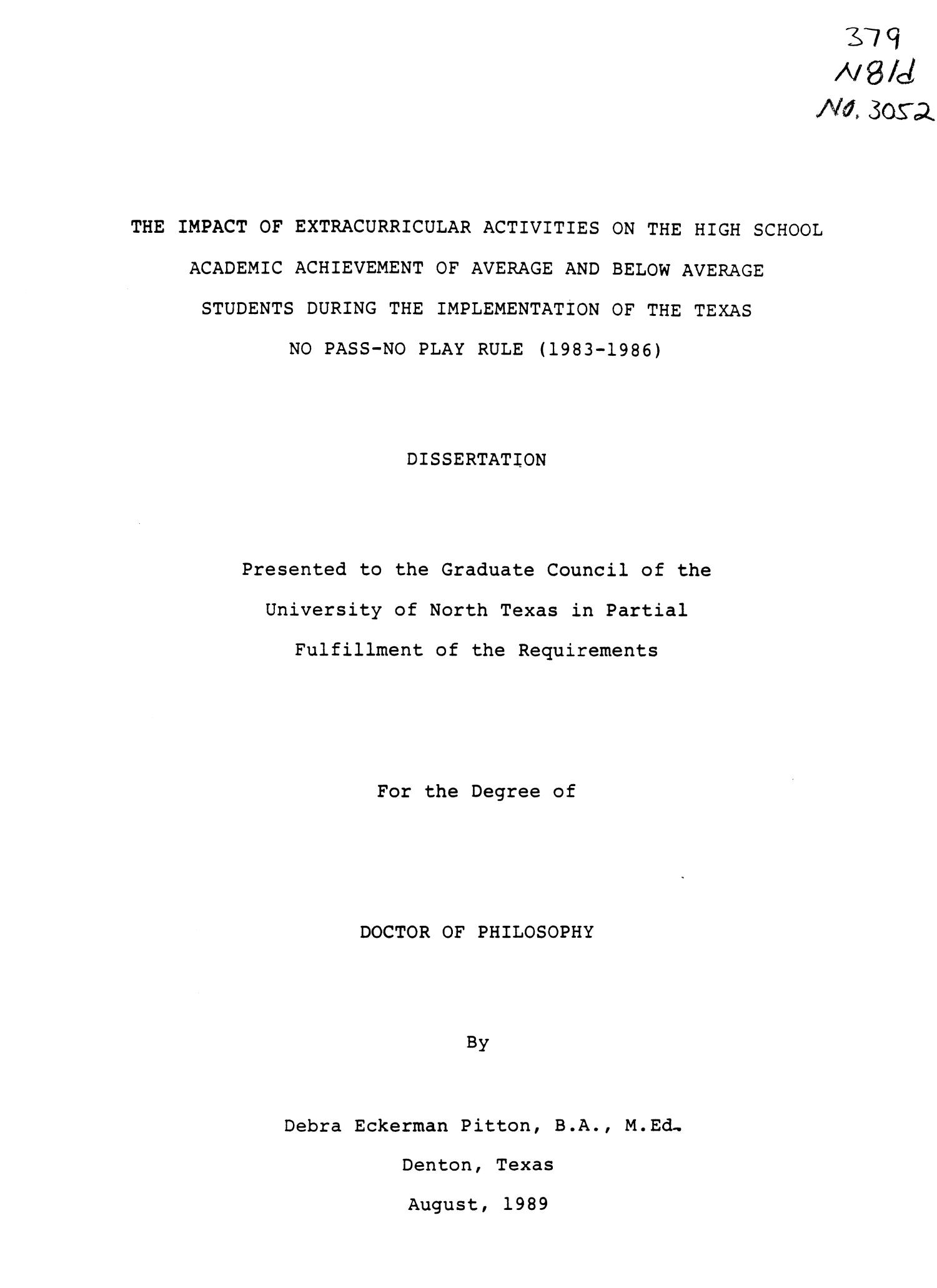 The Impact of Extracurricular Activities on the High School Academic