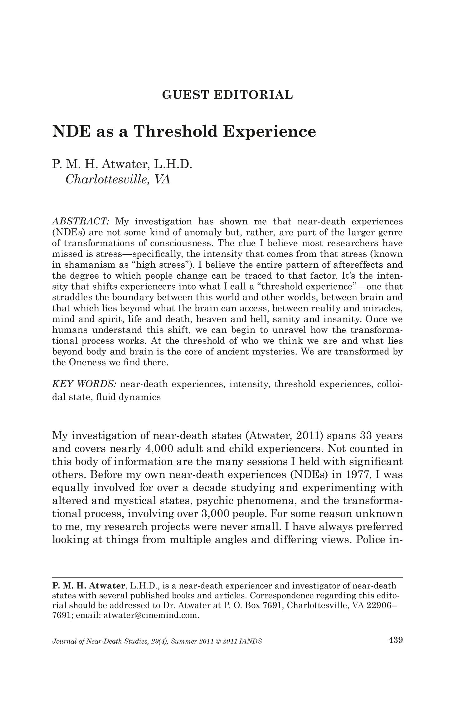 Guest Editorial NDE as a Threshold Experience Page 439 UNT Digital