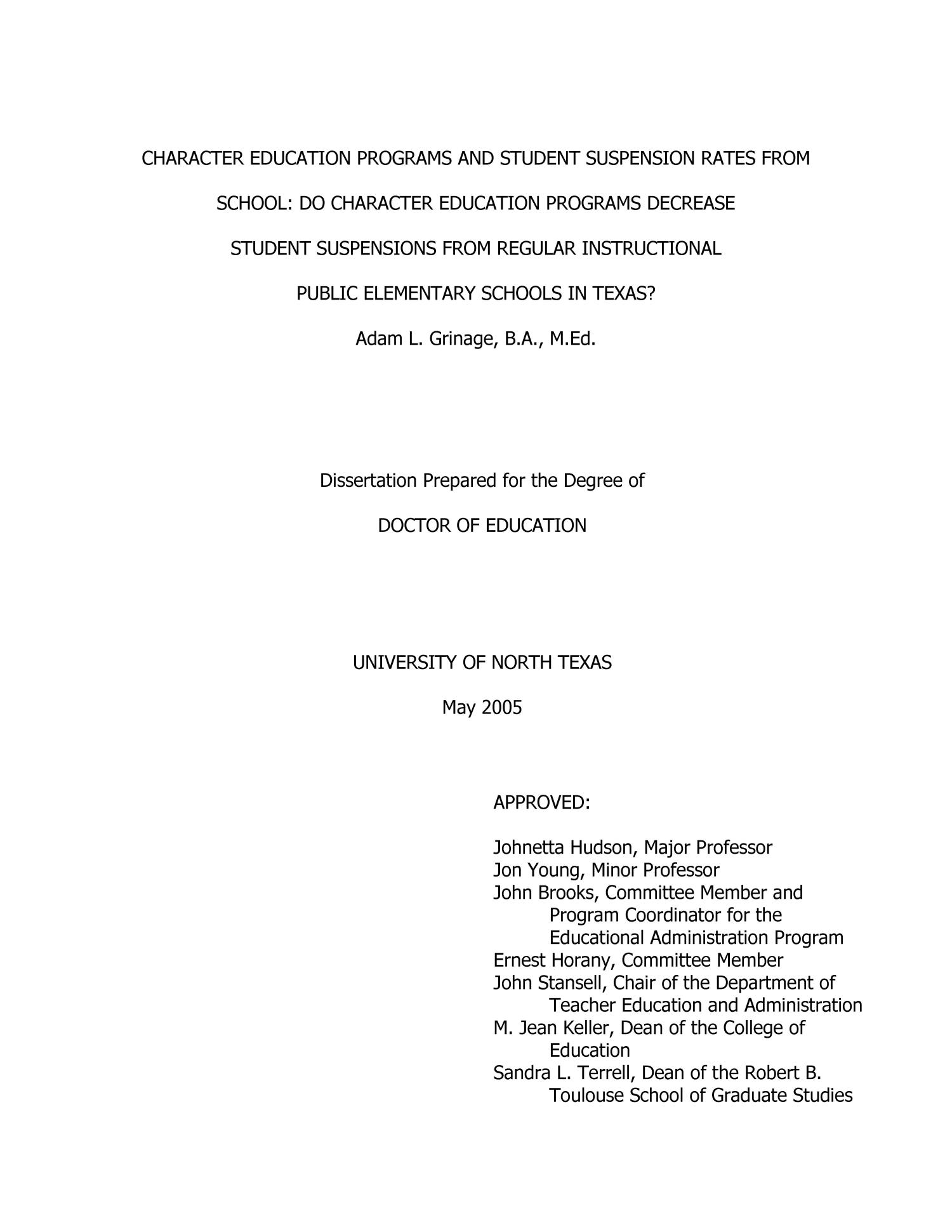 Character Education Programs and Student Suspension Rates from School