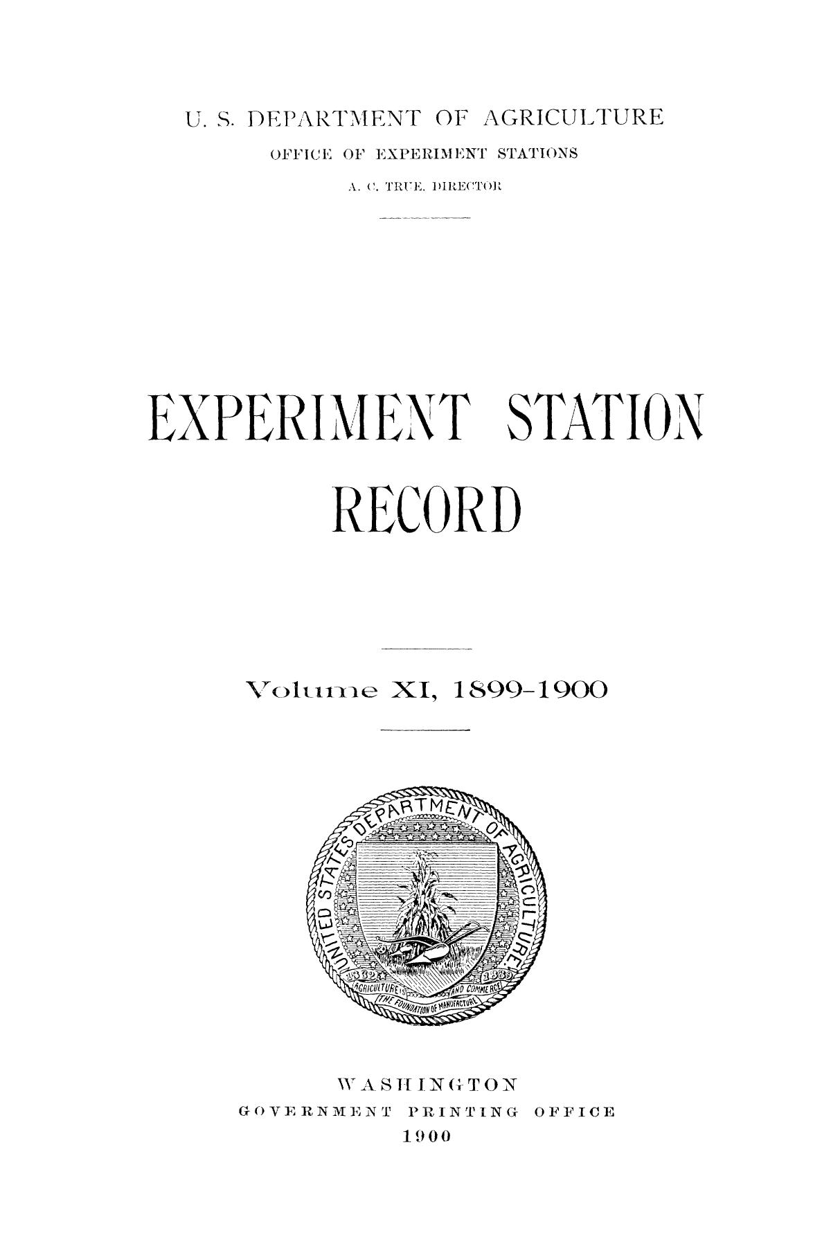 Experiment Station Record, Volume 11, 18991900 UNT Digital Library