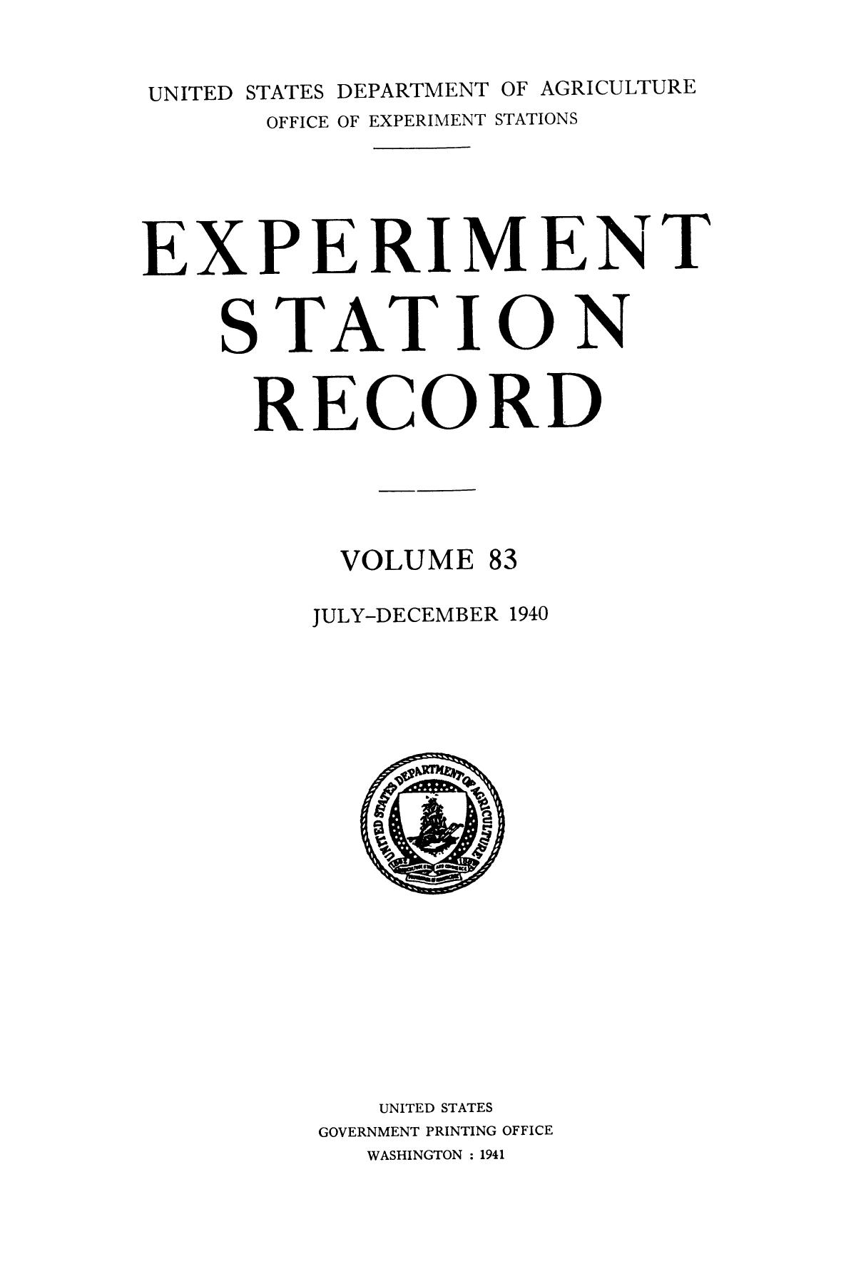 Experiment Station Record, Volume 83, JulyDecember, 1940 UNT Digital