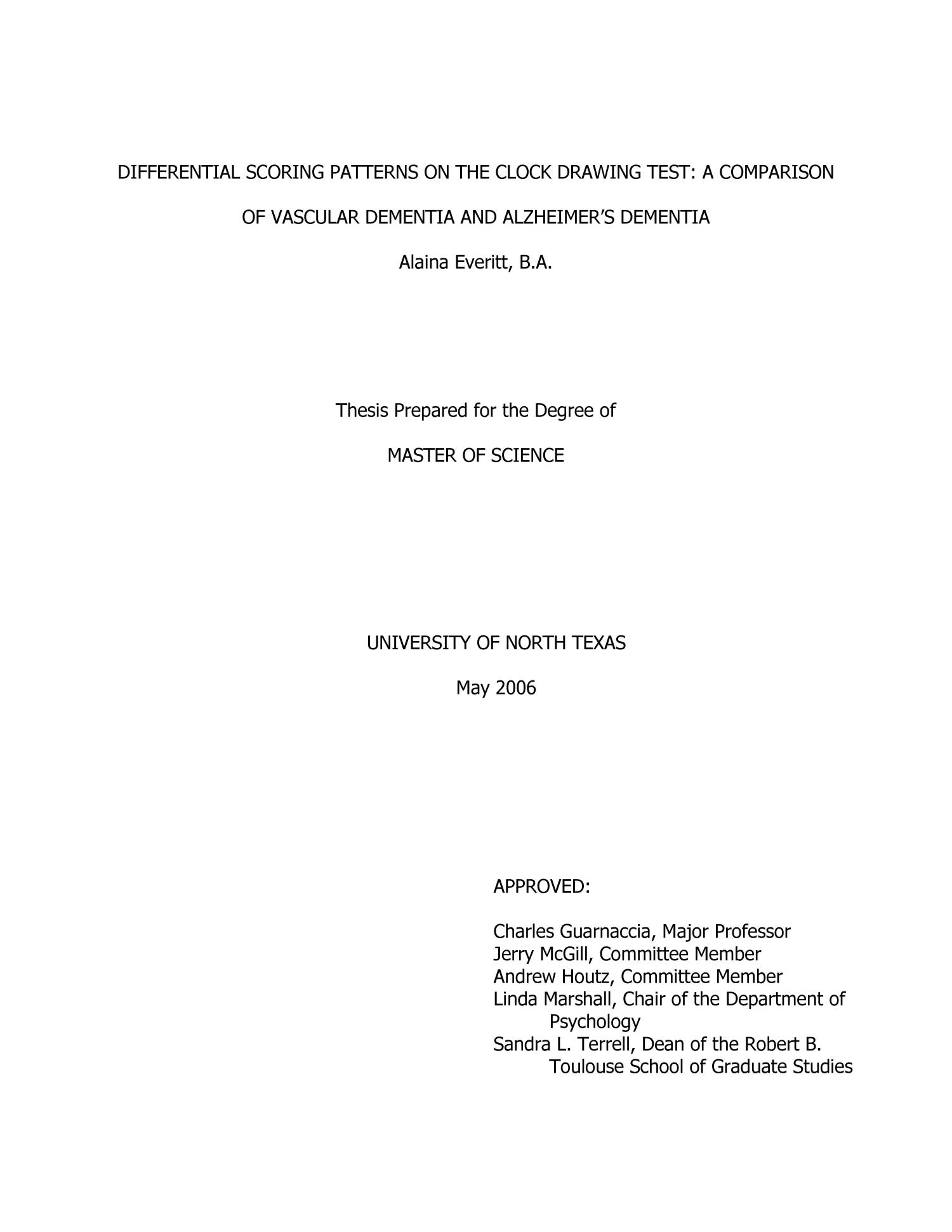 Differential Scoring Patterns on the Clock Drawing Test a Comparison