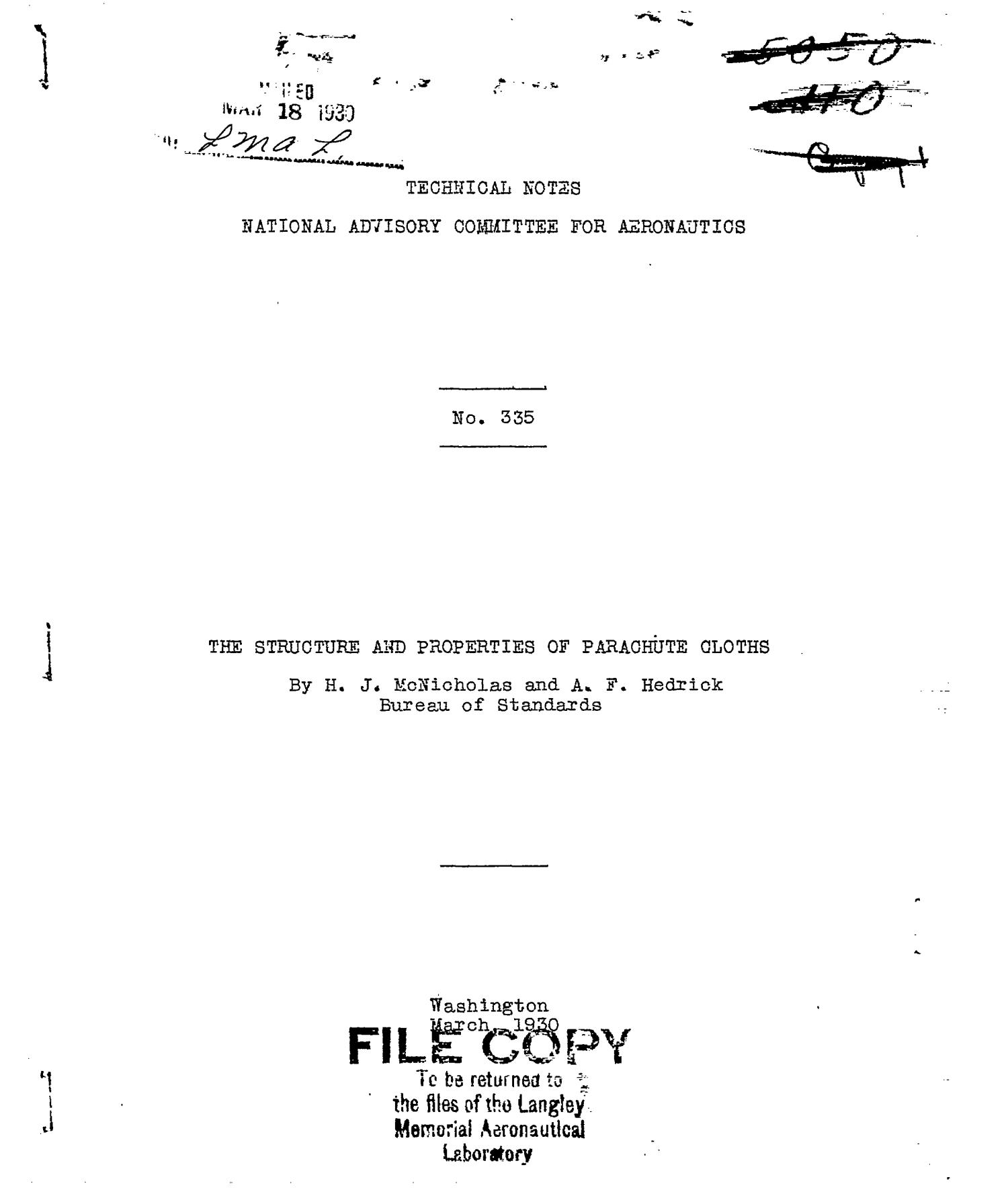 The Structure and Properties of Parachute Cloths UNT Digital Library