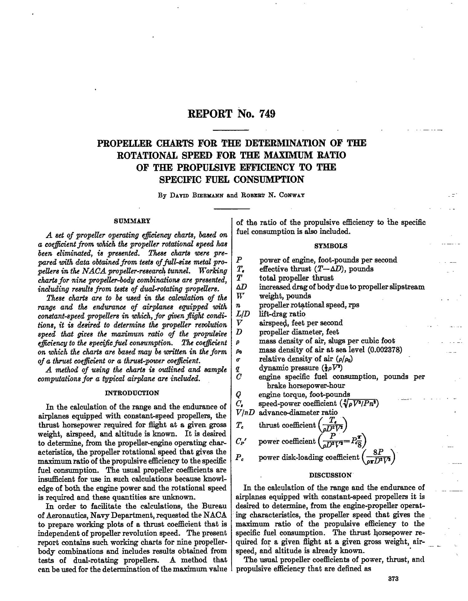 Propeller charts for the determination of the rotational speed for the