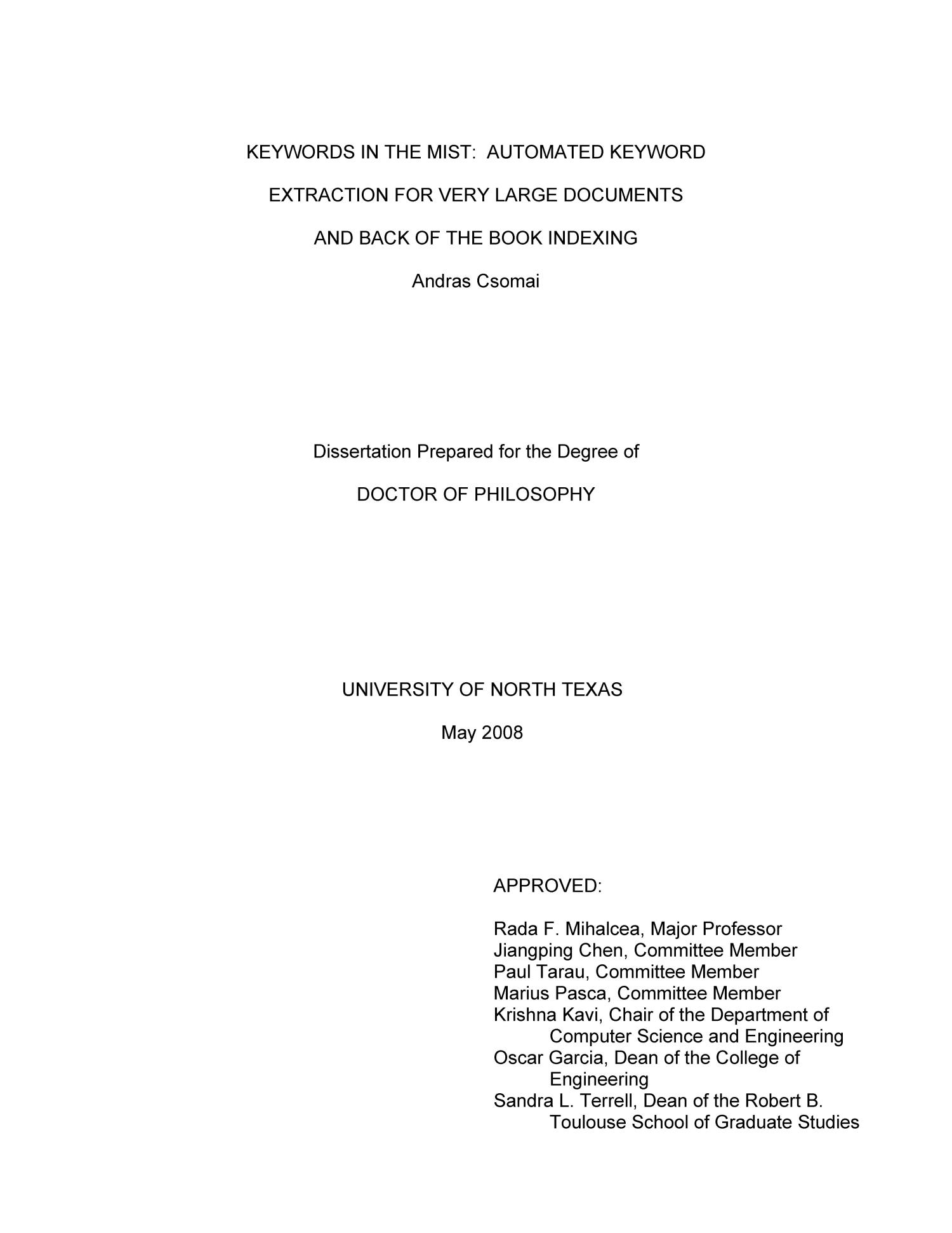 Keywords in the mist Automated keyword extraction for very large