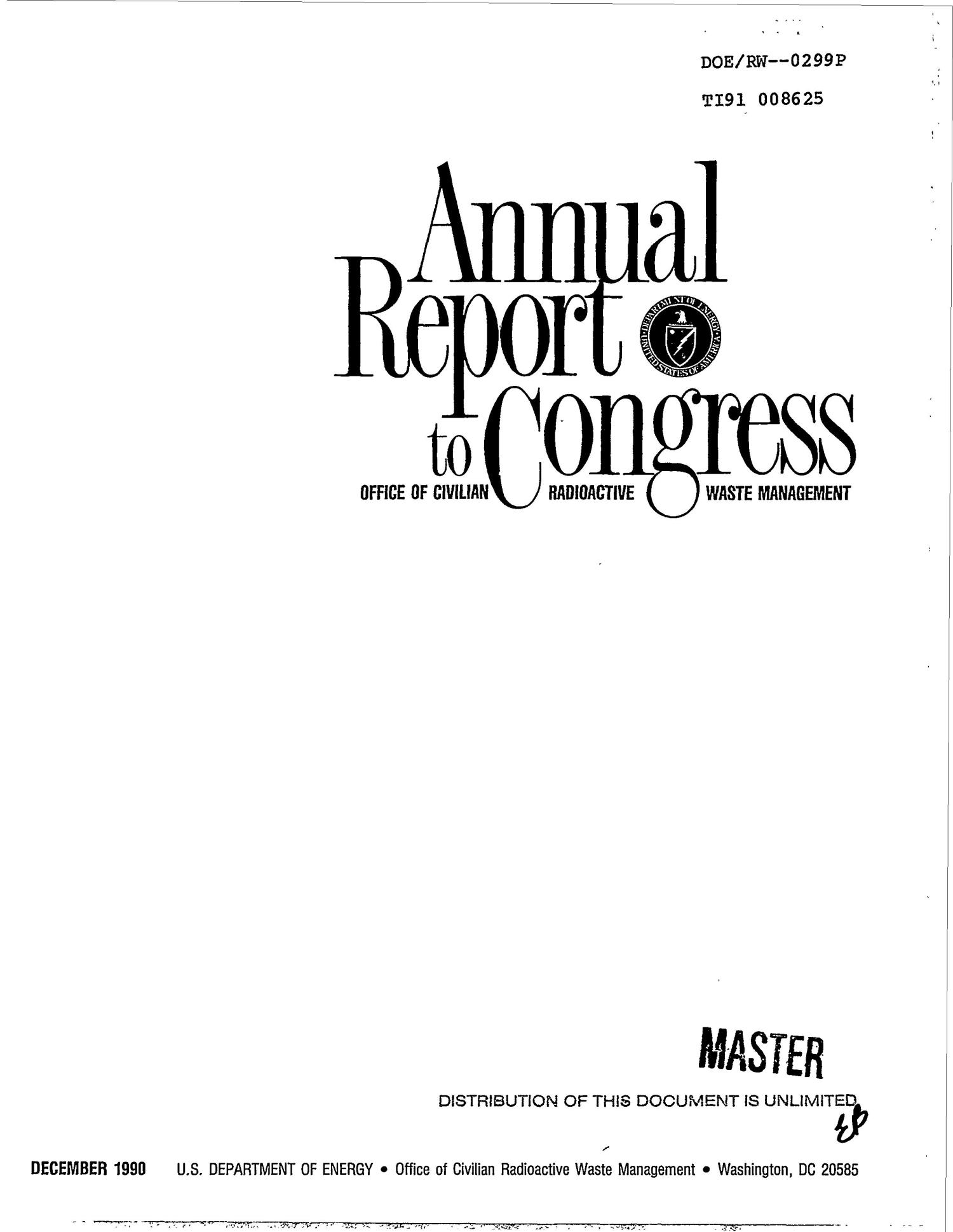 Office of Civilian Radioactive Waste Management annual report to